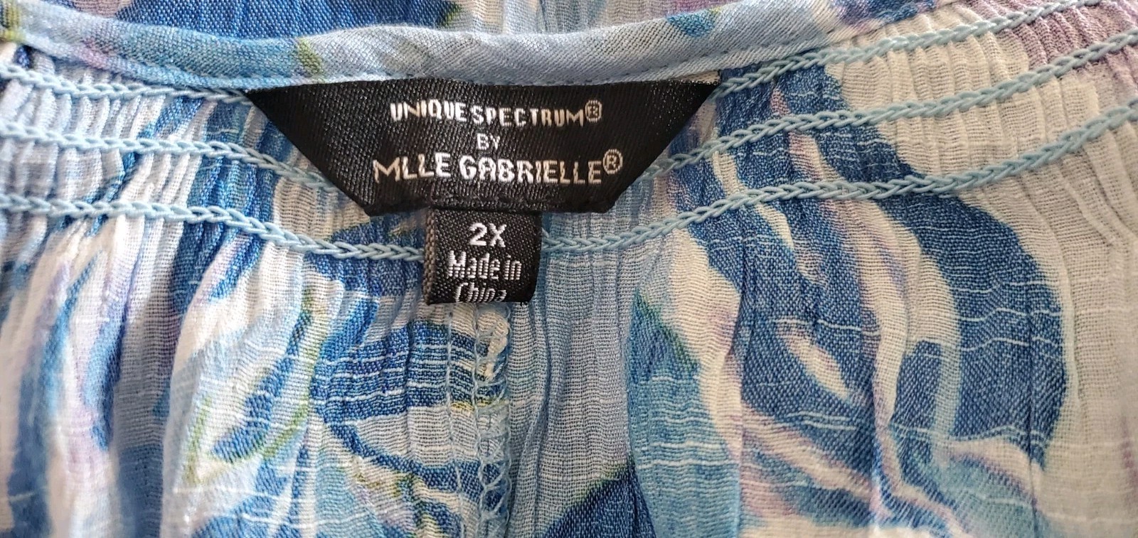 Unique Spectrum By Mlle Gabrielle 2X Blue Floral Boho Bell Sleeve Blouse EUC