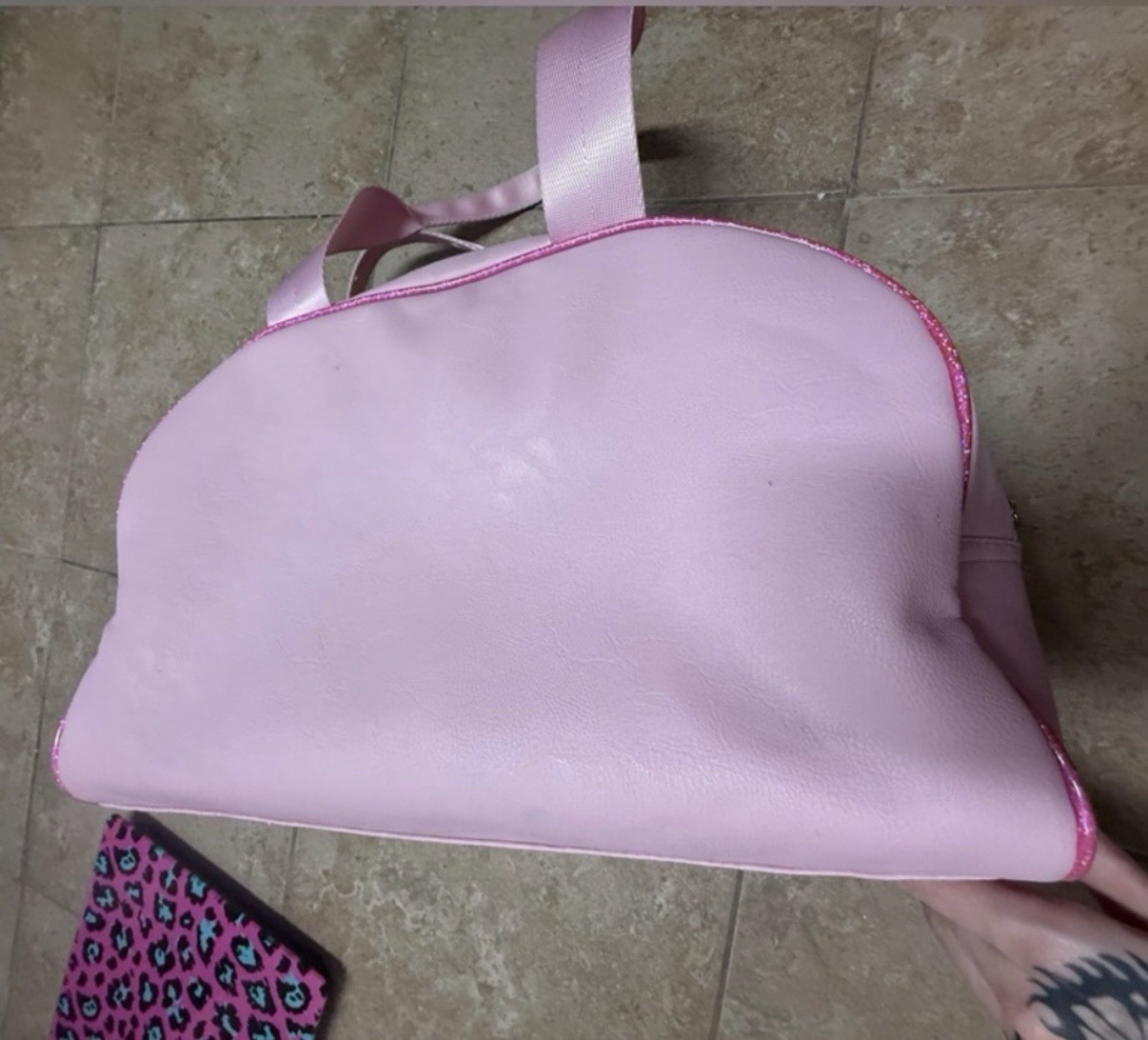 OMG Accessories Pink Quilted Glitter LOVE Large Duffle Bag Zip w Bag Charm