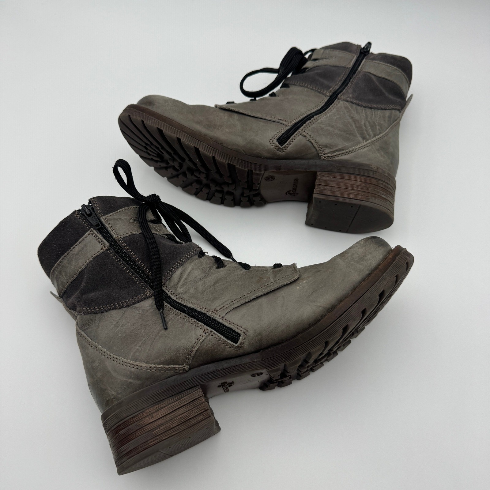 Dromedaris Kara Grey Leather Suede Trim Combat Ankle Boots Womens 41 Portugal