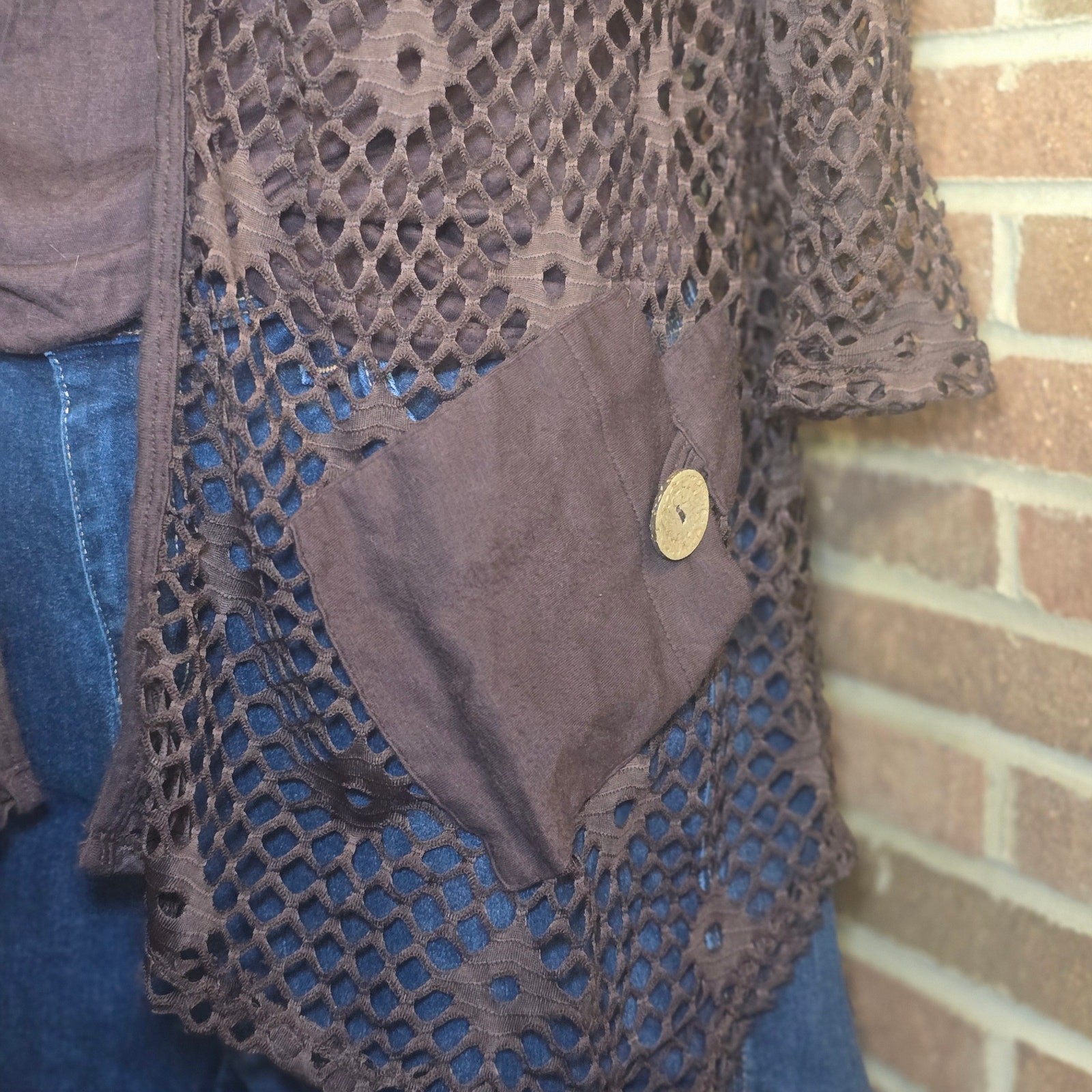 Vintage Onque Casual Chocolate Brown 2-Piece Crochet Set Size M Whimsigoth Boho