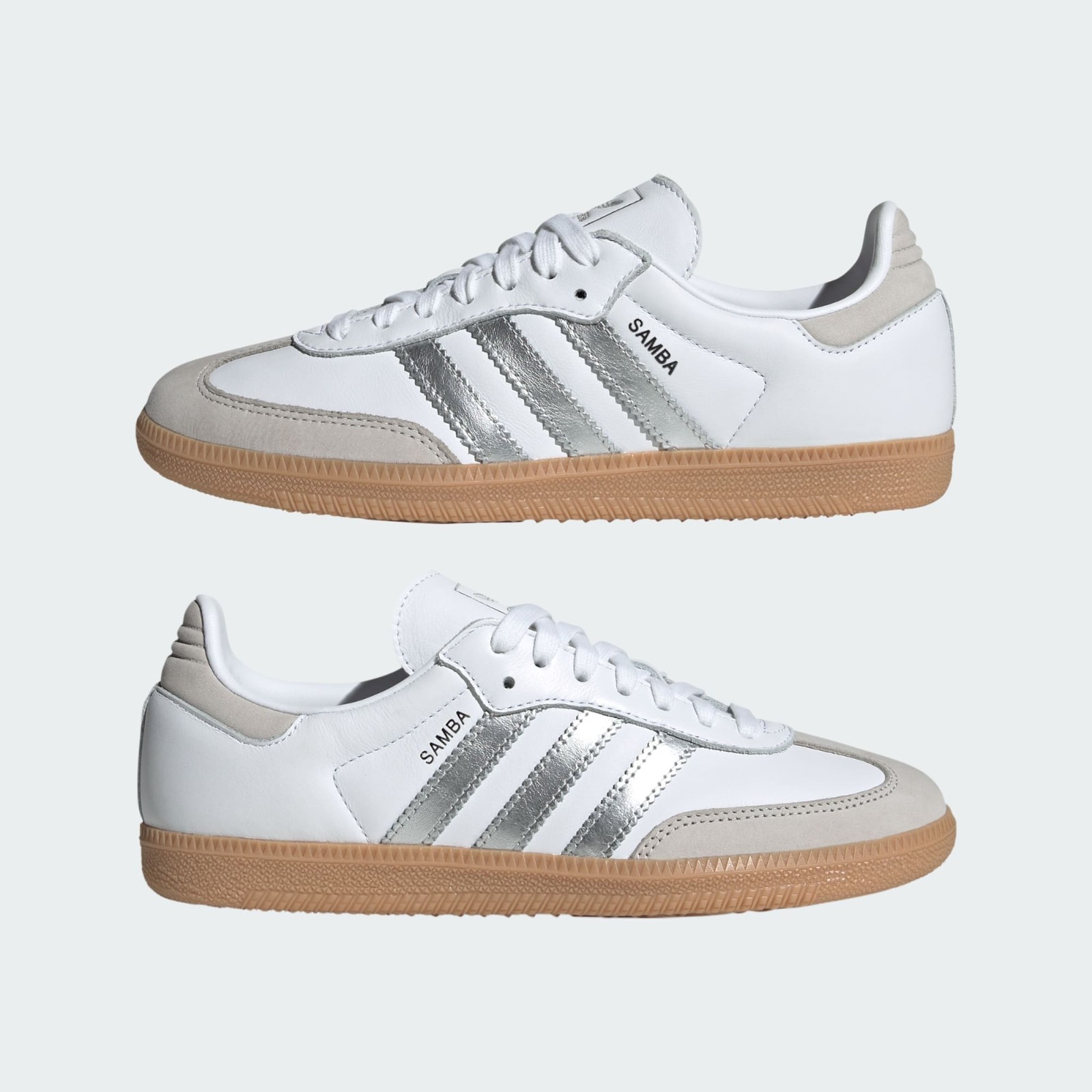 Adidas Samba OG White Silver Metallic Grey Womens Sports Sneaker JI2725