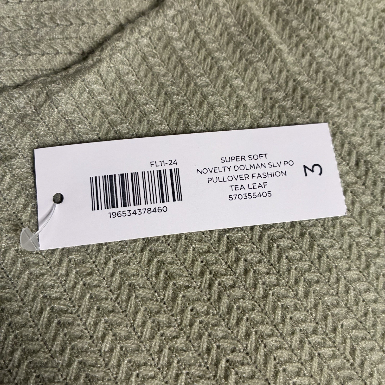Chico’s Top NWT Size 3 (XL) Super Soft Pullover Tea Leaf Dolman Sleeve Boat Neck