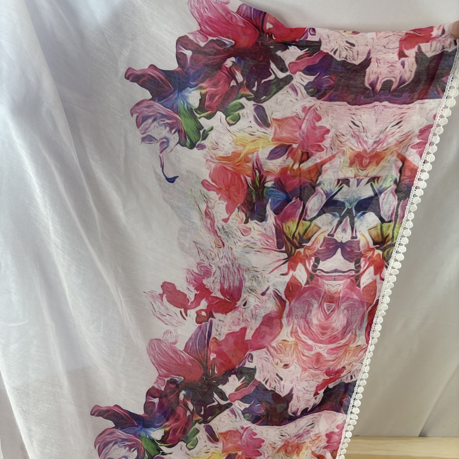 Womens Sheer Floral Kimono Cover Up White Watercolor Open Front Beach Swim OS
