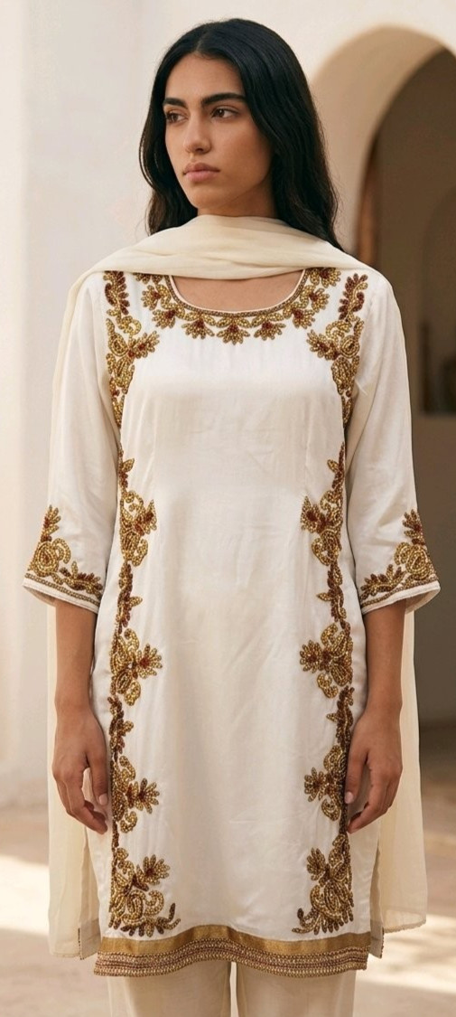 Kurta Tunic Top Embroidered Beads Rhinestones Jewel Tassle Slits India Tribal SM