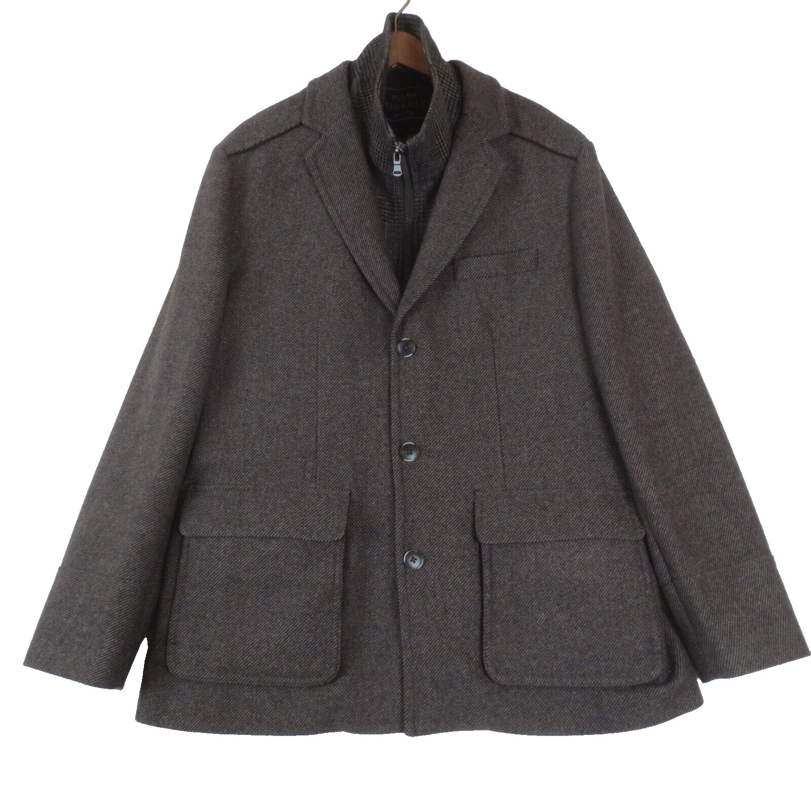Jos A Bank Reserve Overcoat Mens Large L Brown Tweed Wool Blend Removable Liner