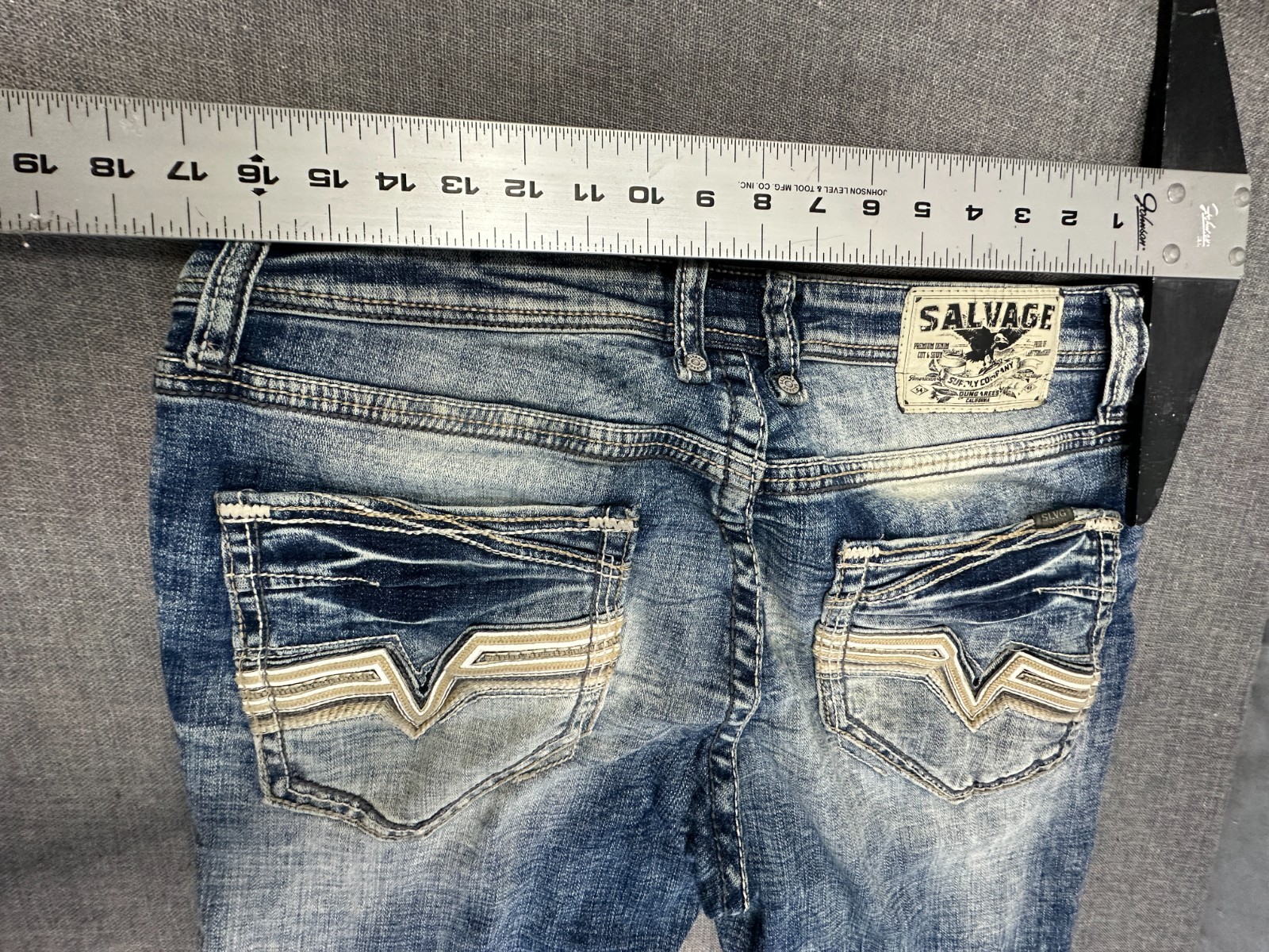 Salvage Supply Havoc Straight Slim Fit Jeans Mens 34×30 Blue Distressed Buckle