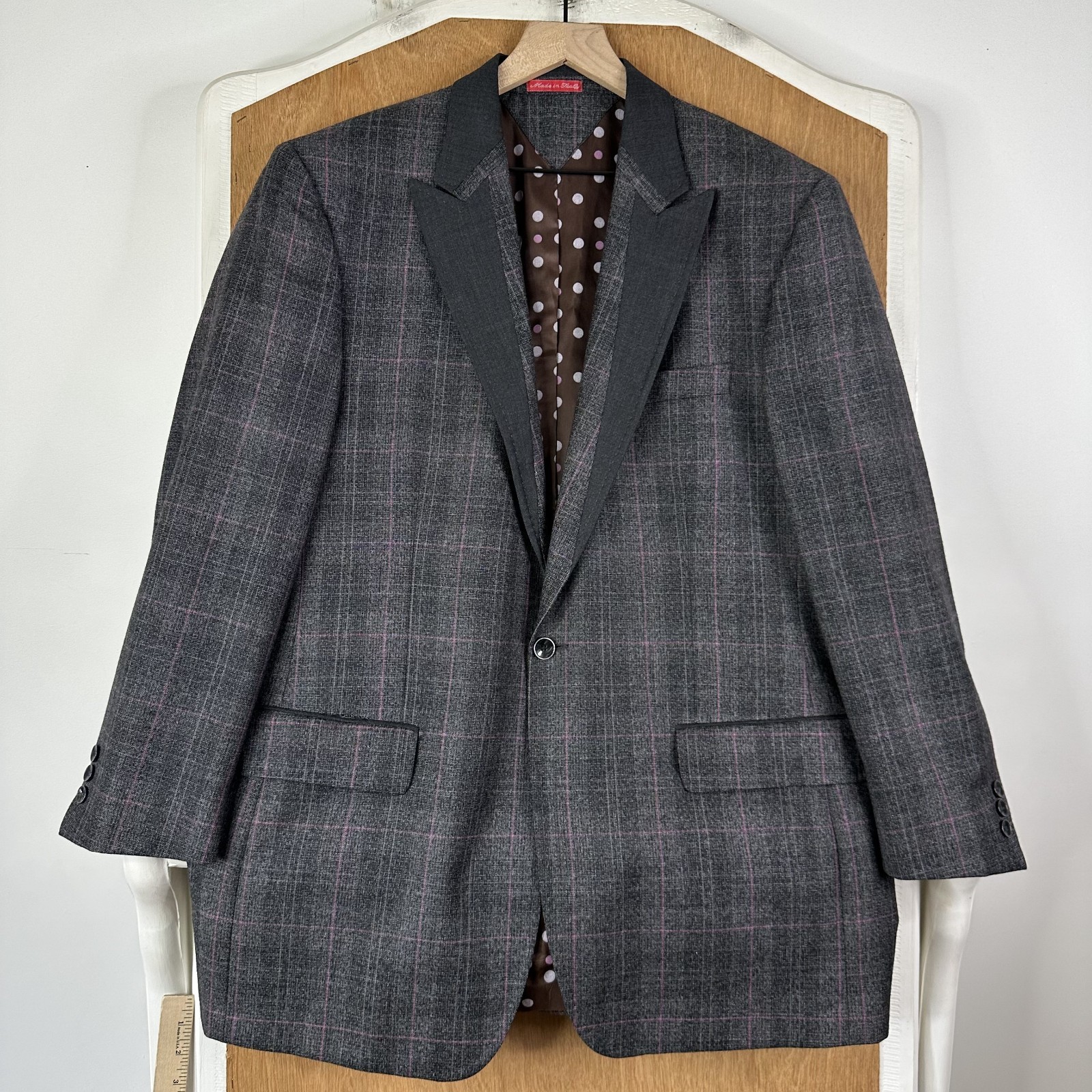Tiglio Rosso Suit Mens 42R Gray Windowpane 1 Button Wool Super 150 34×28 3 Piece
