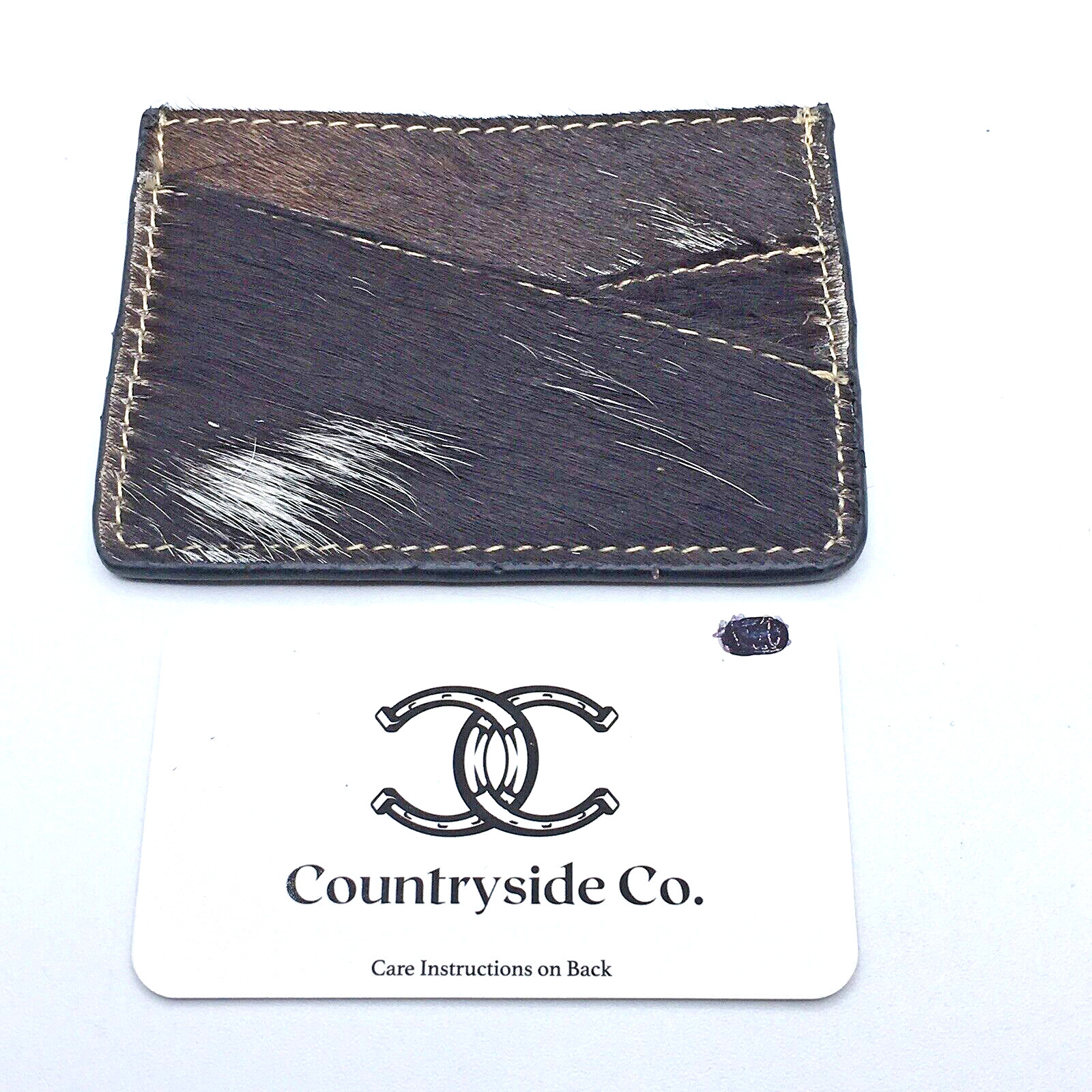 Countryside Brown White Cowhide Leather Fur Credit Card ID Holder Wallet New