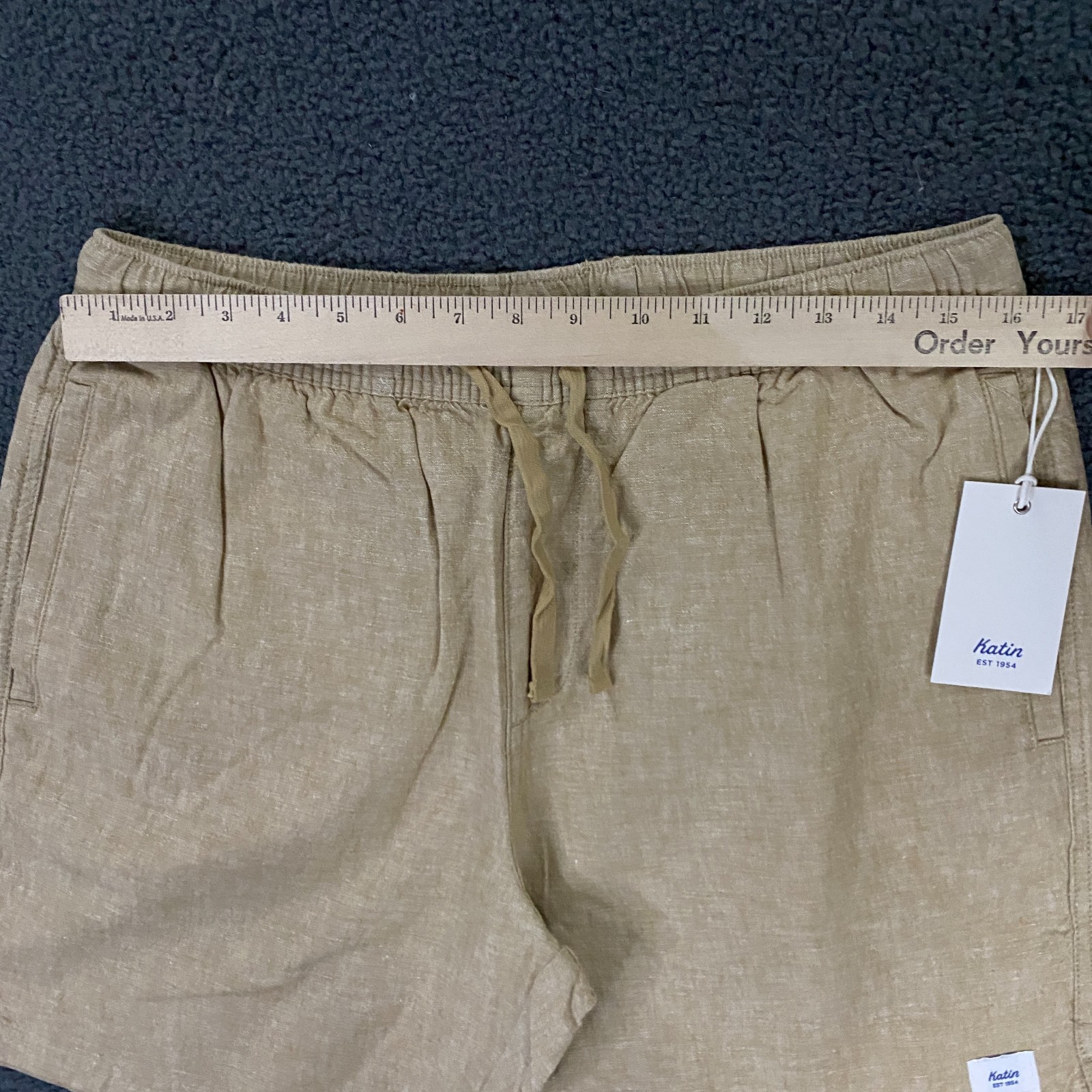Katin Isaiah Local Short Mens Medium Cotton Linen Blend Drawstring Khaki Tan NWT