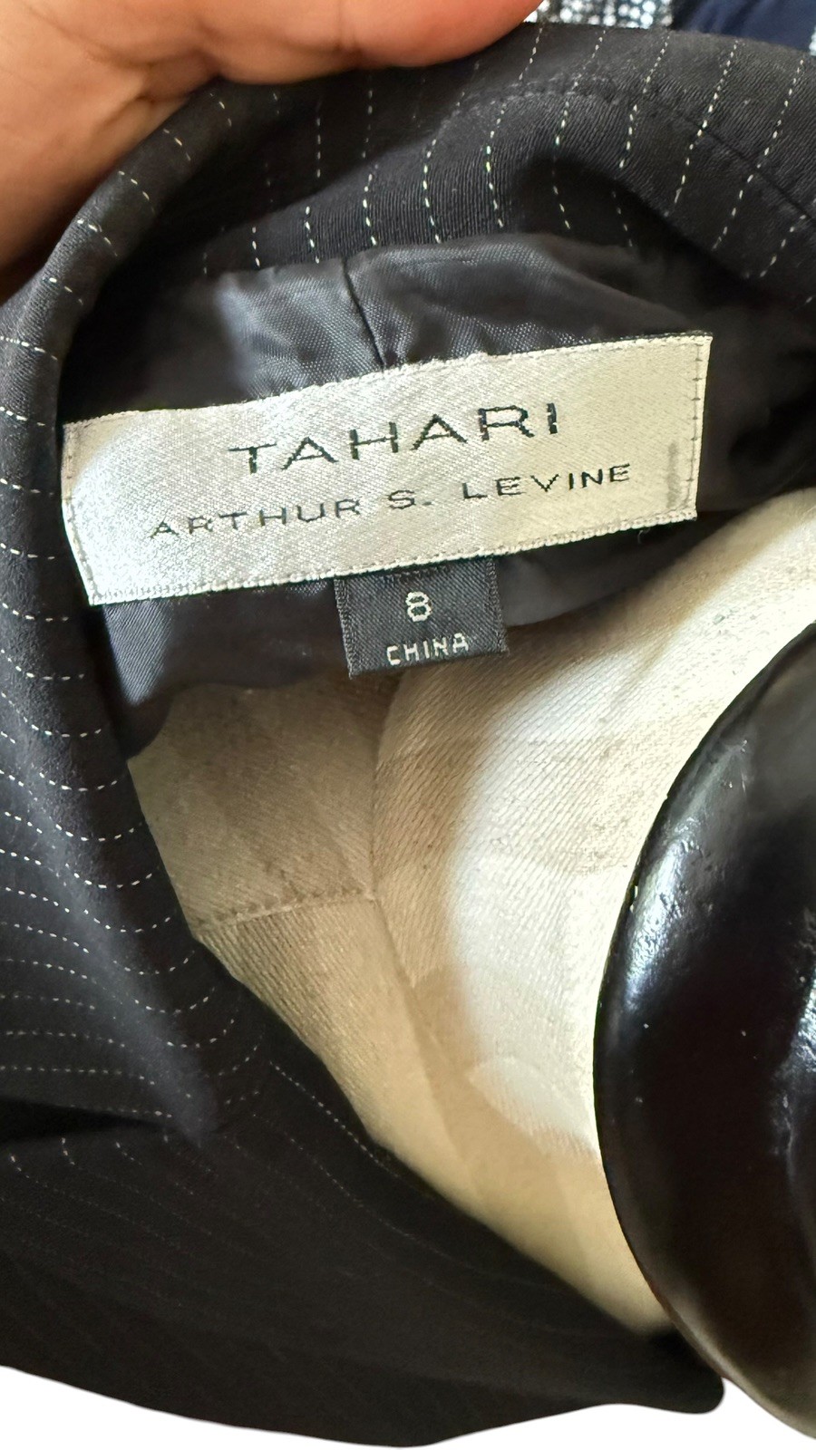 Tahari Arthur S Levine Skirt Suit Womens 10 Black Pinstripe Blazer Career Office