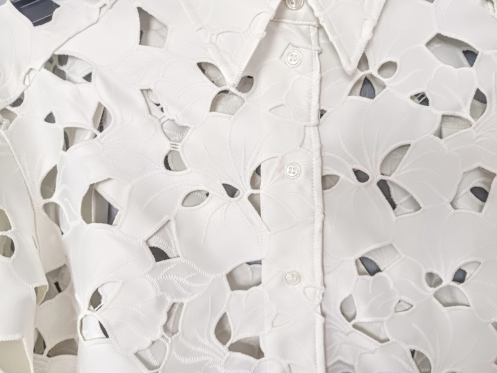 BNWT H&M Satin Button-Up Shirt Blouse W/ Eyelet Embroidery White XS S M L XL XXL