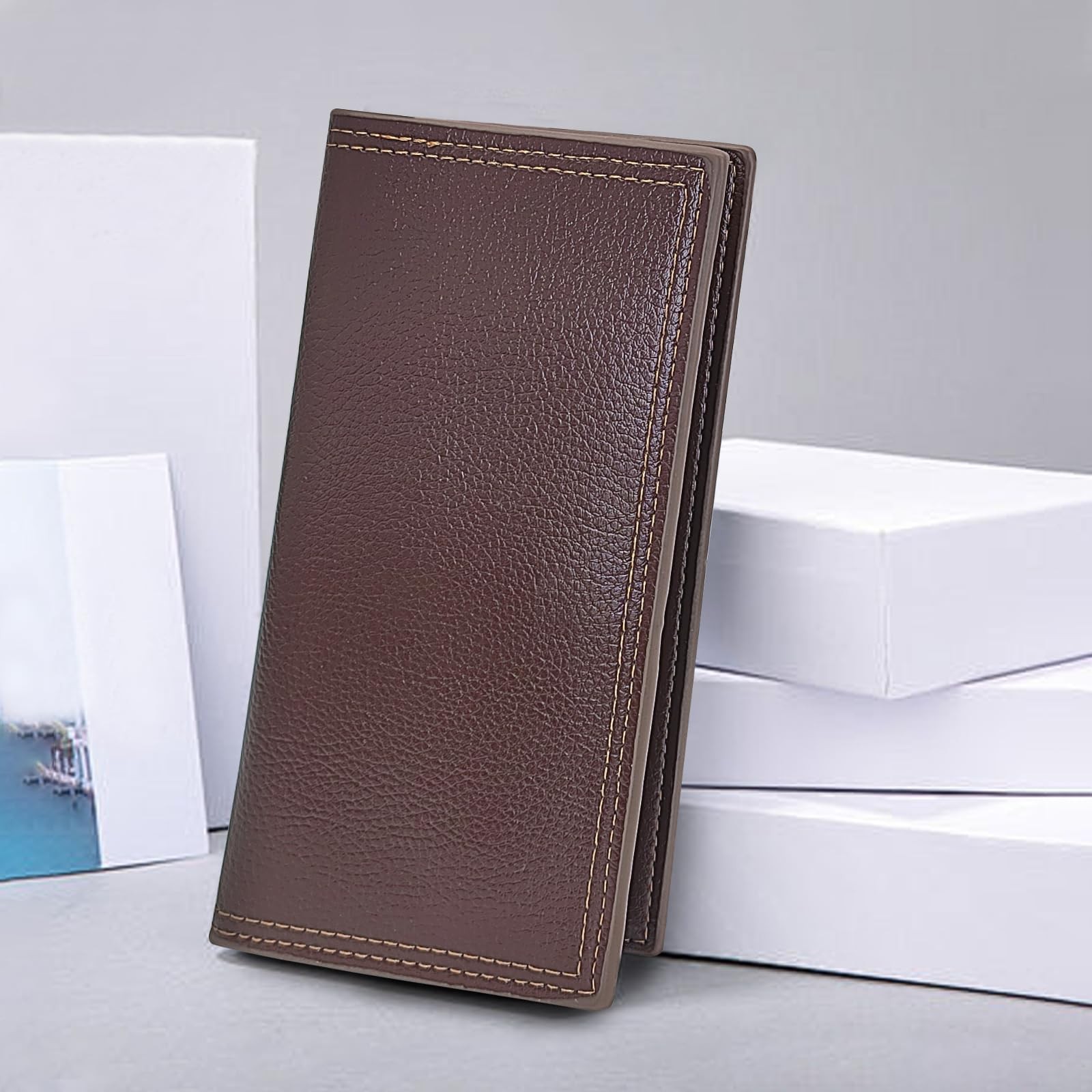 AdiStylinno Long Wallet for 17.5 x 9 x 1 cm / 6.89 x 3.54 x 0.39 in, Coffee