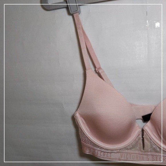 Victoria Secret Bra 32B Pink Supportive Everyday T Shirt Plunge Longline Top