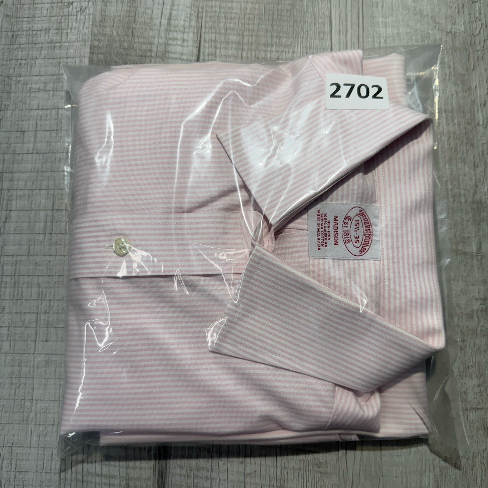 Brooks Brothers Madison Dress Shirt Men’s 15 1/2 x 35 Pink Stripe Spread Collar