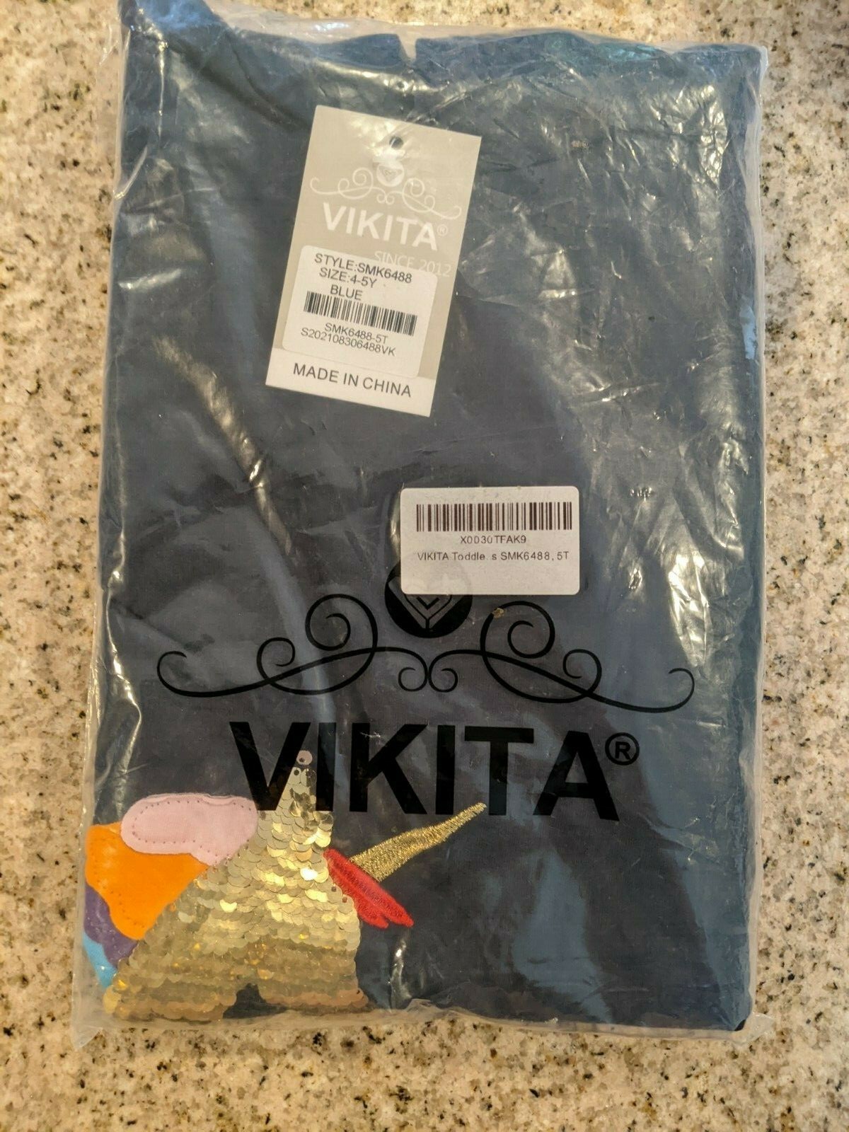 Vikita Unicorn Sequins Stripe Long Sleeve Blue Hooded Dress Blue 5T