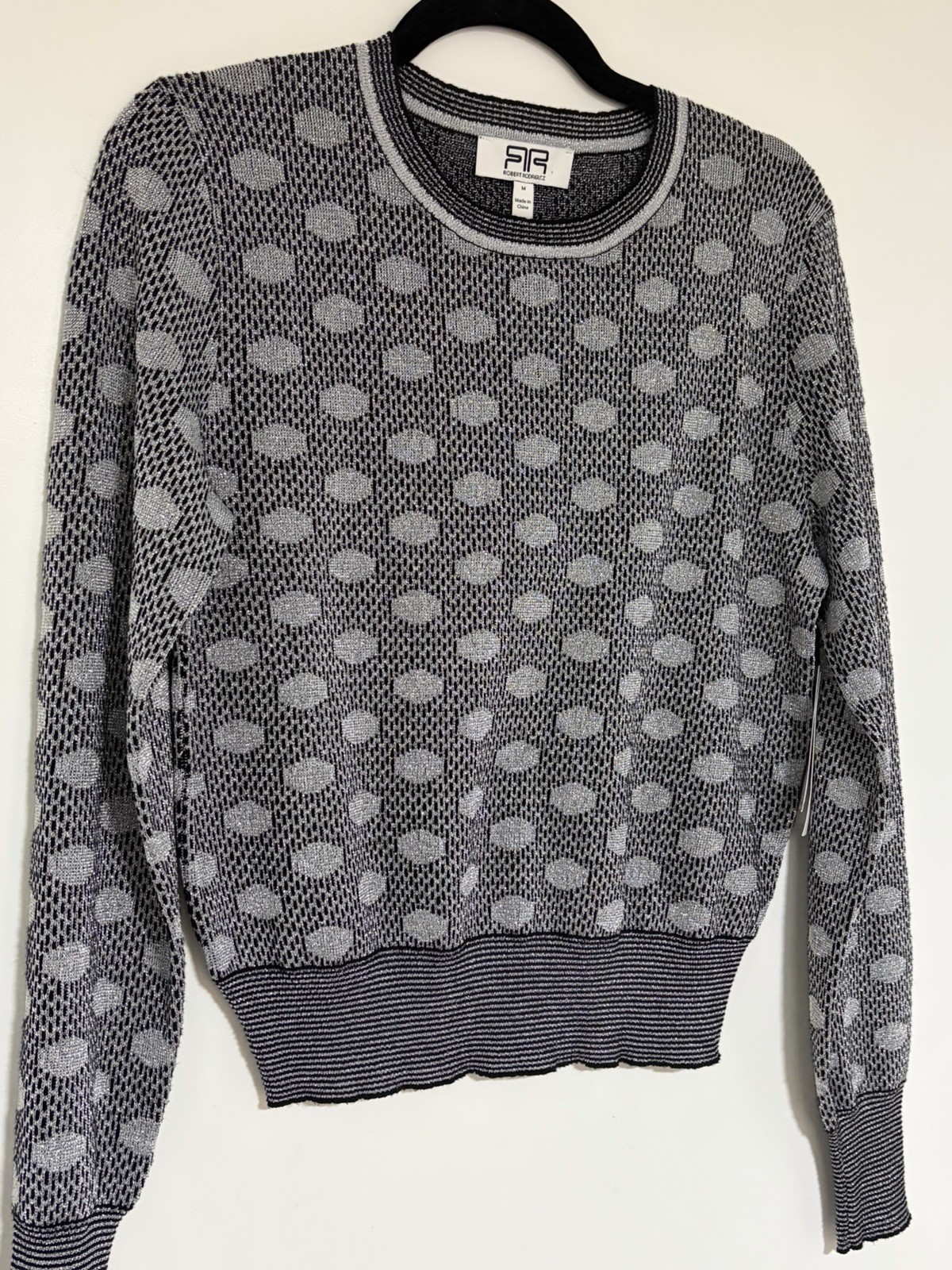 Robert Rodriguez Long Sleeve Knit Pullover Sweater Gray Metallic Geometric M NWT