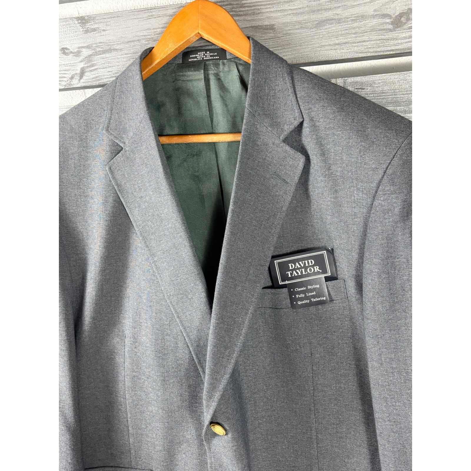 Vtg David Taylor Mens Gray Wool Blend Blazer Sport Coat 44R Gold Buttons NEW NWT