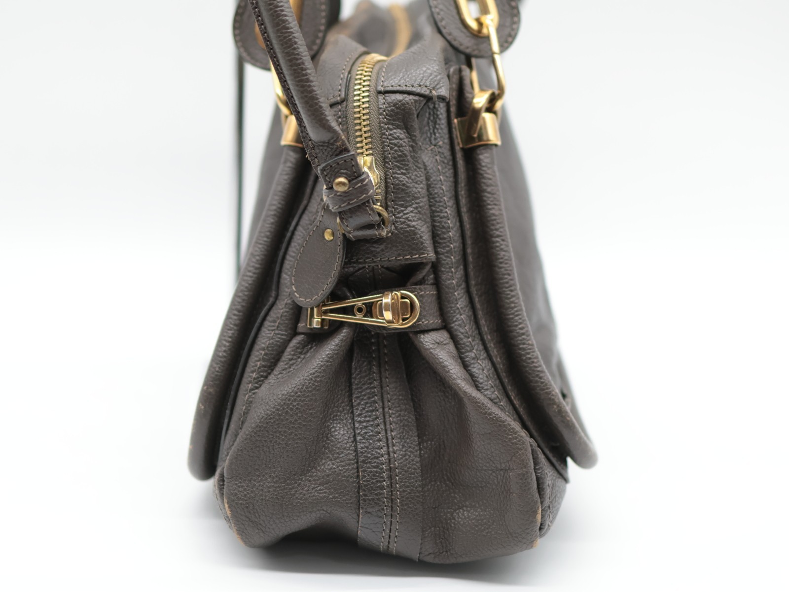 Chloe Paraty Hand Bag Gray Leather Authentic
