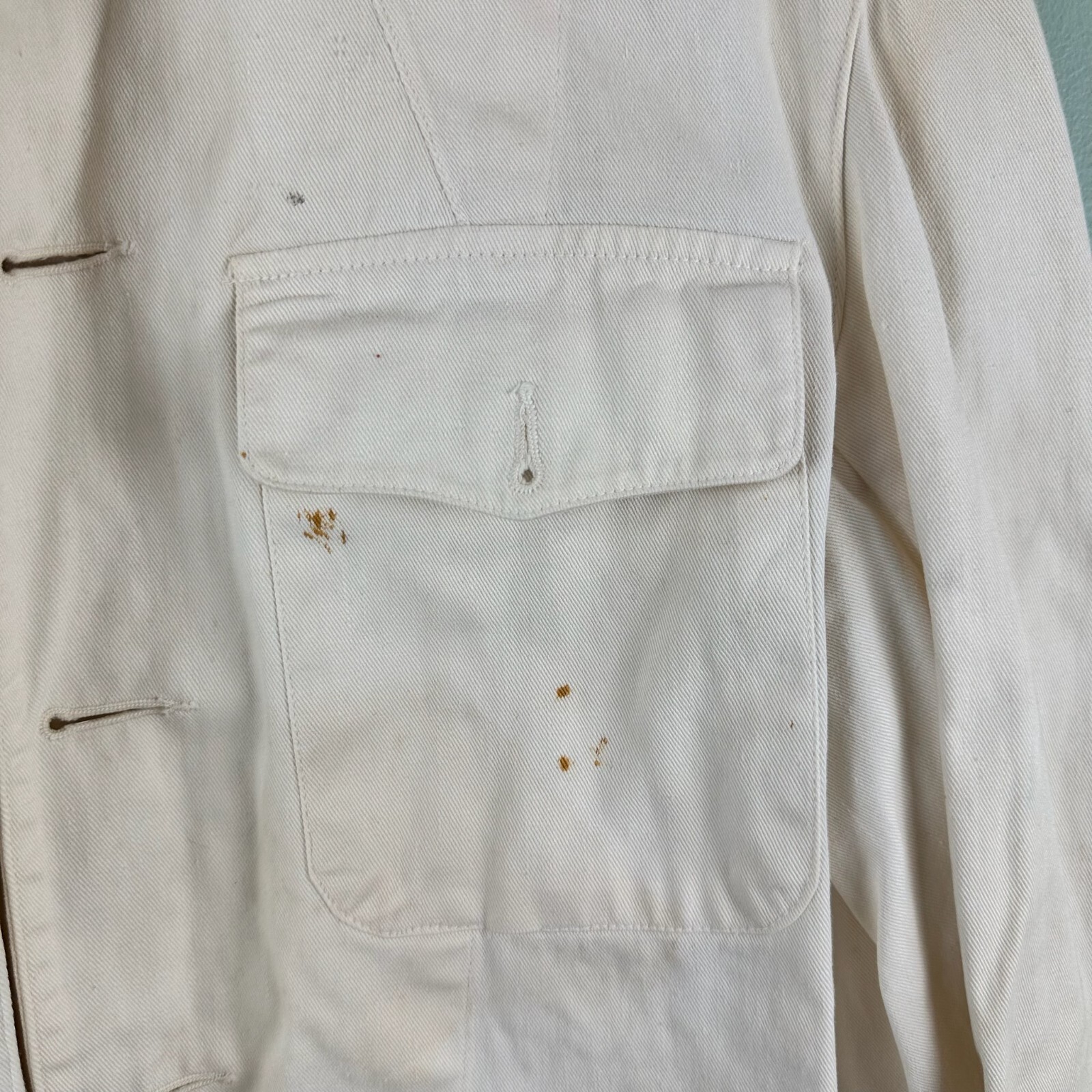 Stevens Twist Twill Cotton Change Buttons (Missing) Shop Coat Small Old 40s 50s