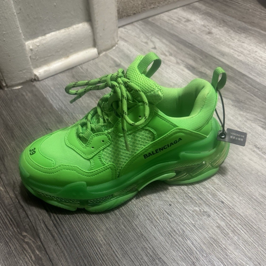 Balenciaga Triple S Green Low Top Lace-Up Sneaker Solid Unisex Adults