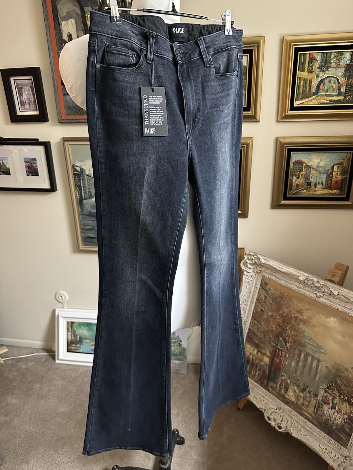 PAIGE women’s stretch high rise flare blue jeans denim cotton USA NWT size 30