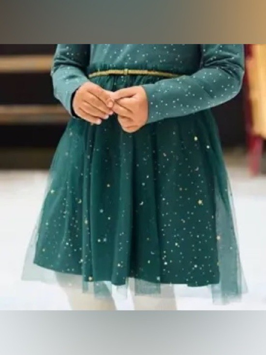 Hanna Andersson Shimmer Star Dress Juniper green tulle 110 5 girls holiday