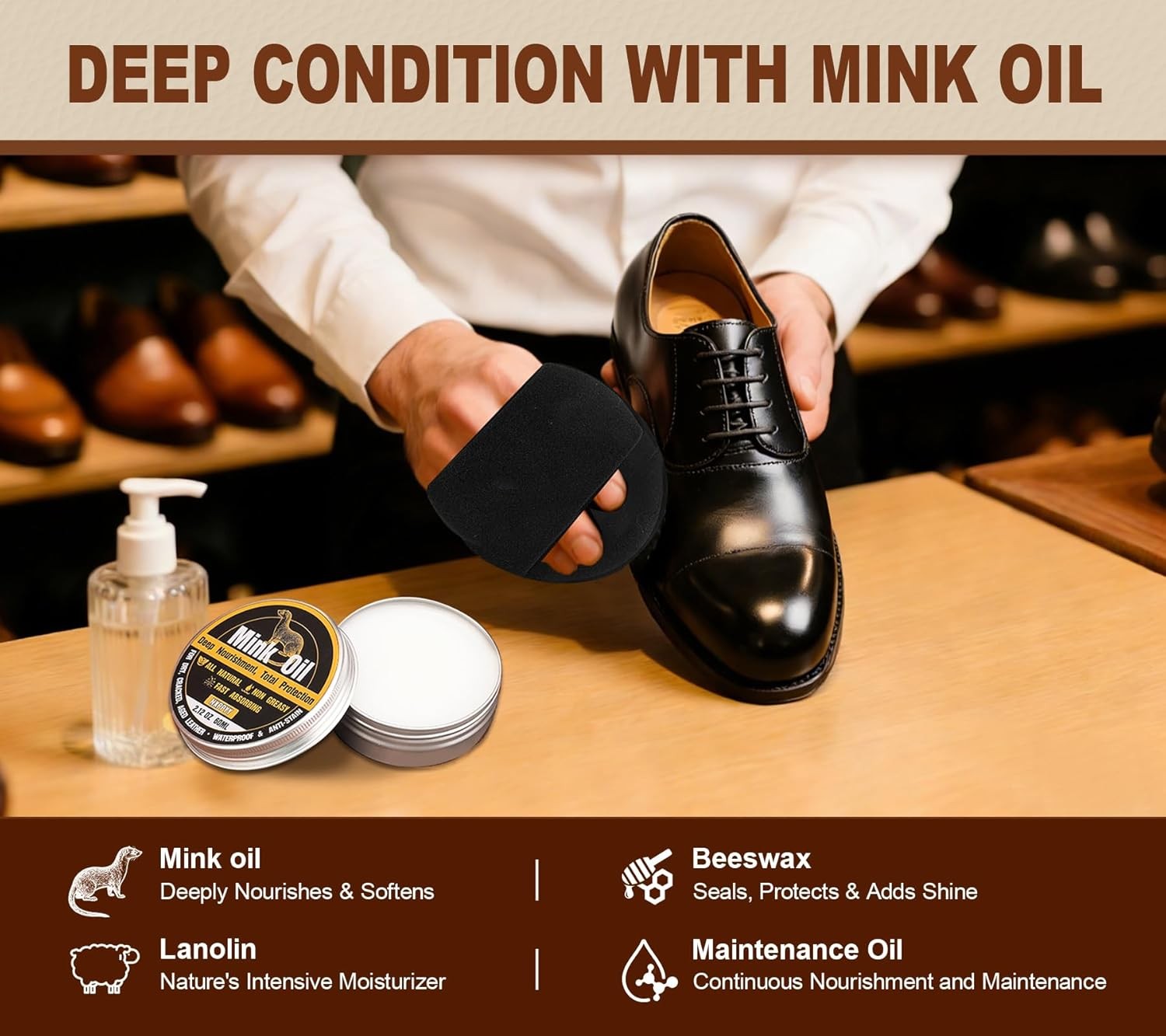 6-in-1 Leather Boot Care Kit – Mink Oil & Saddle Soap Cleaner for Shoes & Bags