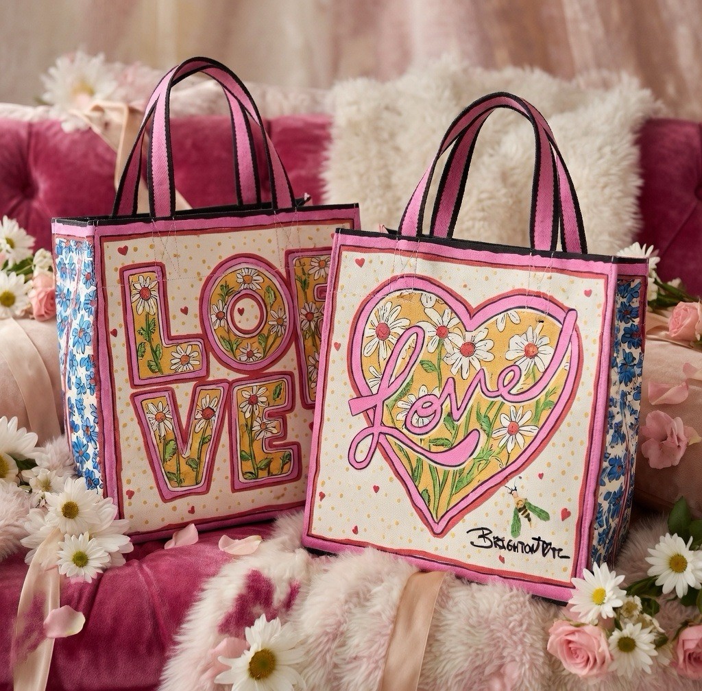 Brighton Love Bug Pink Floral Heart Canvas Tote Bag Tom Clancy NWOT