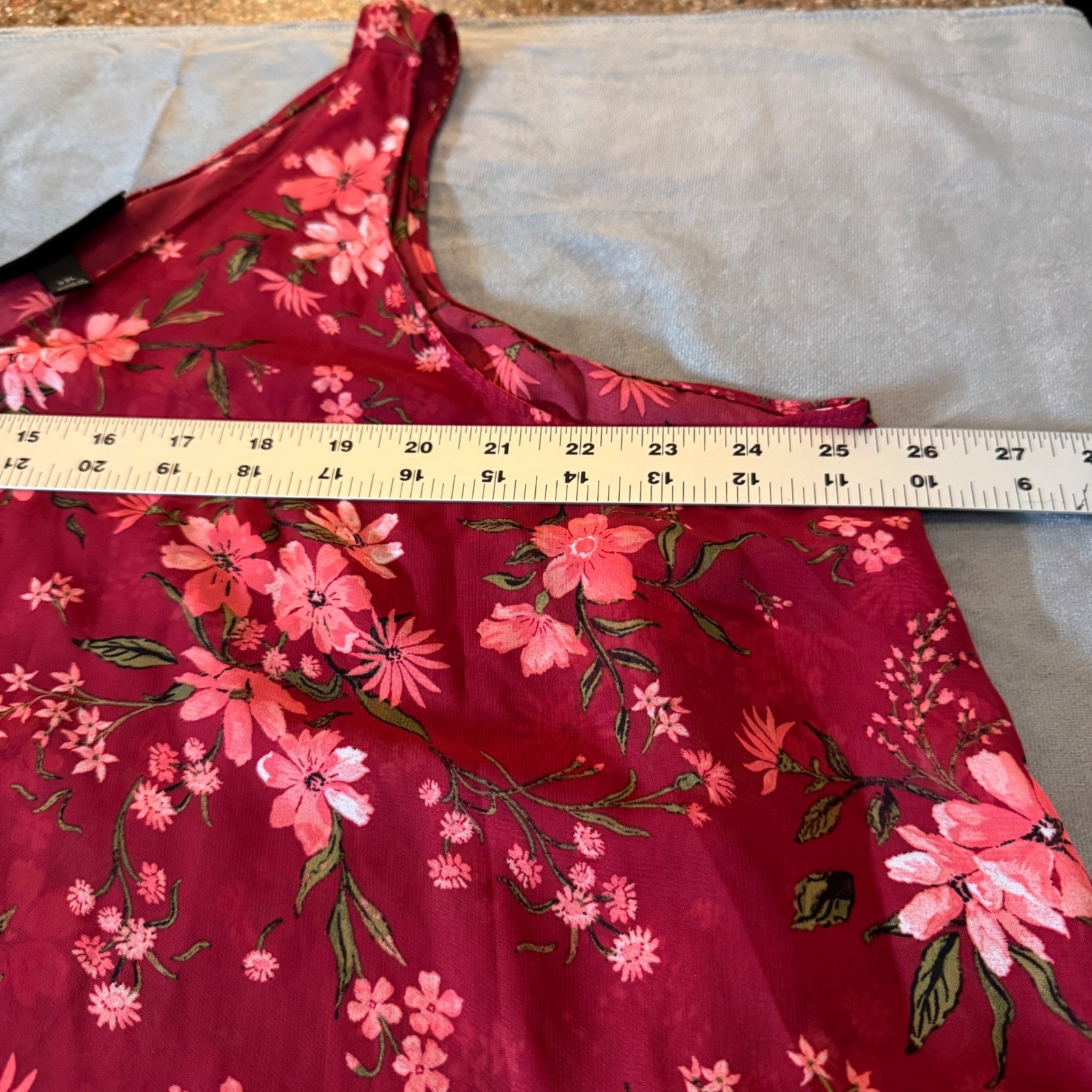 Lane Bryant Womens Blouse 22L Burgundy Pink Floral Tiered Chiffon Boho V-Neck