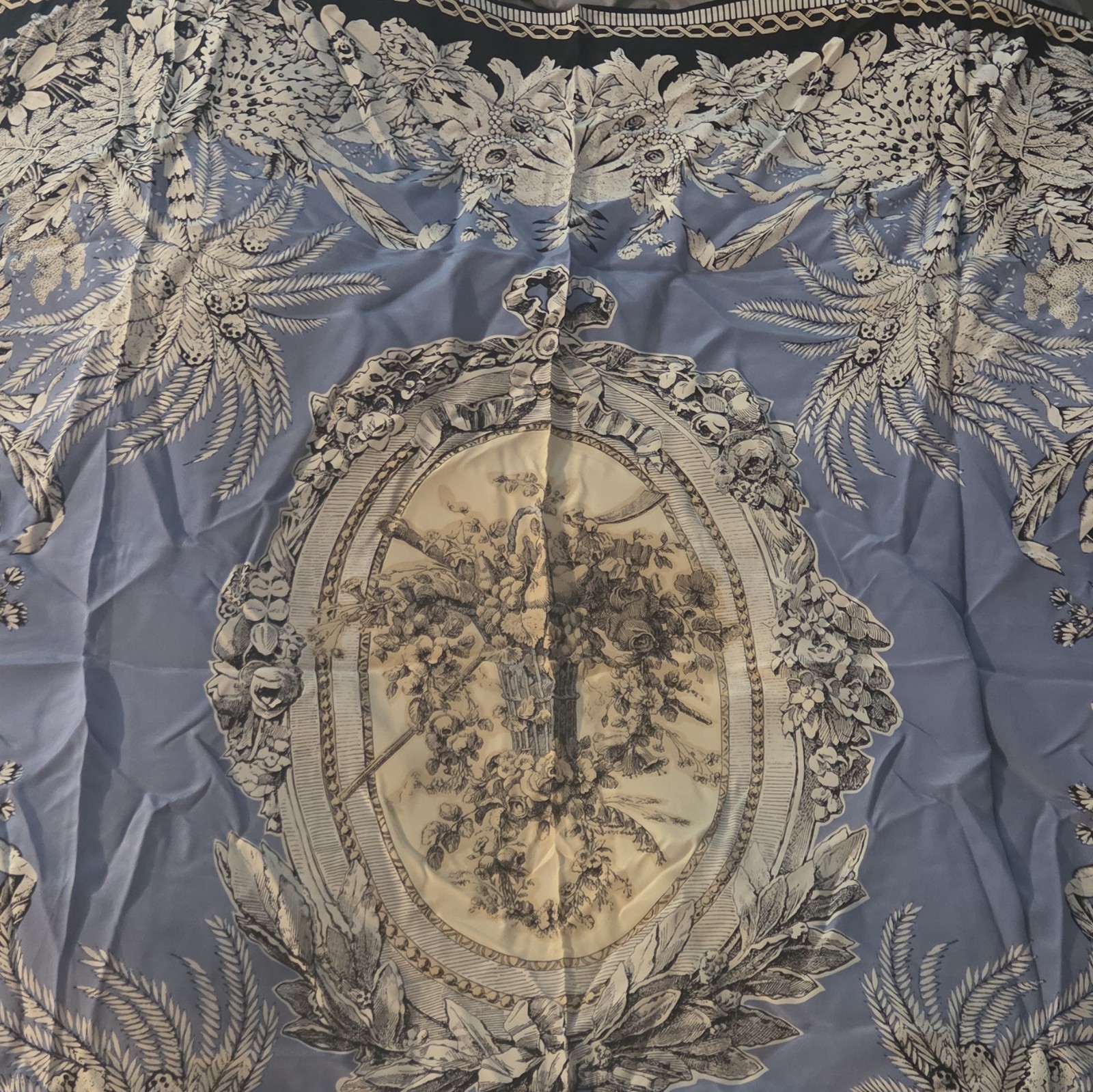 Daffy’s Silk Satin Blue Floral Square Scarf Lightweight Women’s Logo Accent