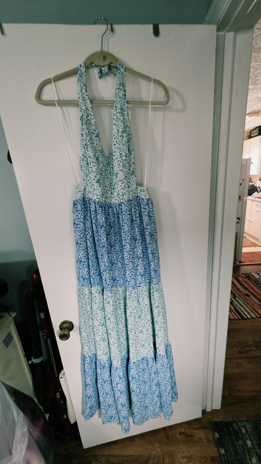 Women’s Luxxel Floral Maxi Sun Dress Size Large Green Blue White Open Back