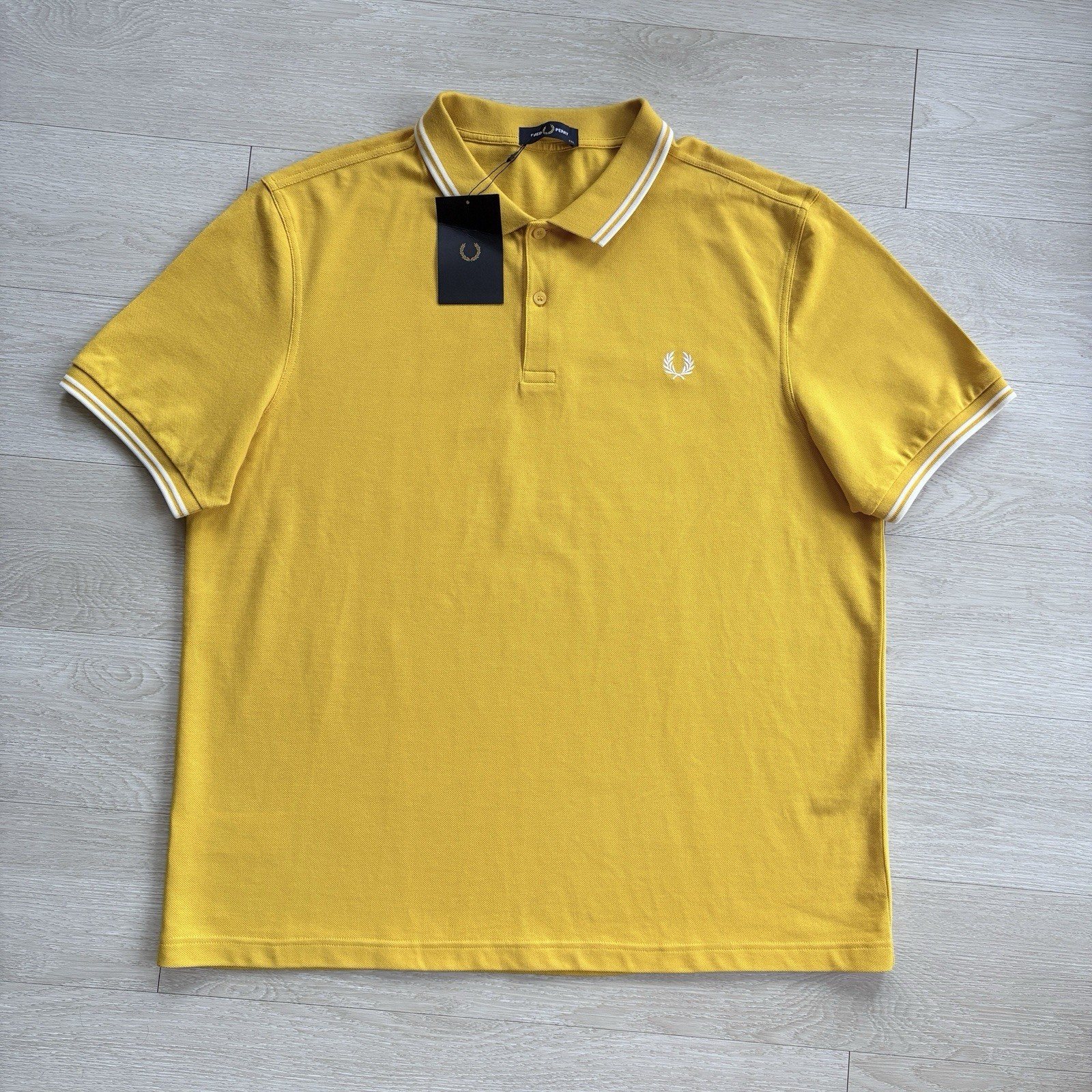 BNWT Fred Perry M3600 Short Sleeve Twin Tipped Polo Shirt Yellow Mens Size 2XL
