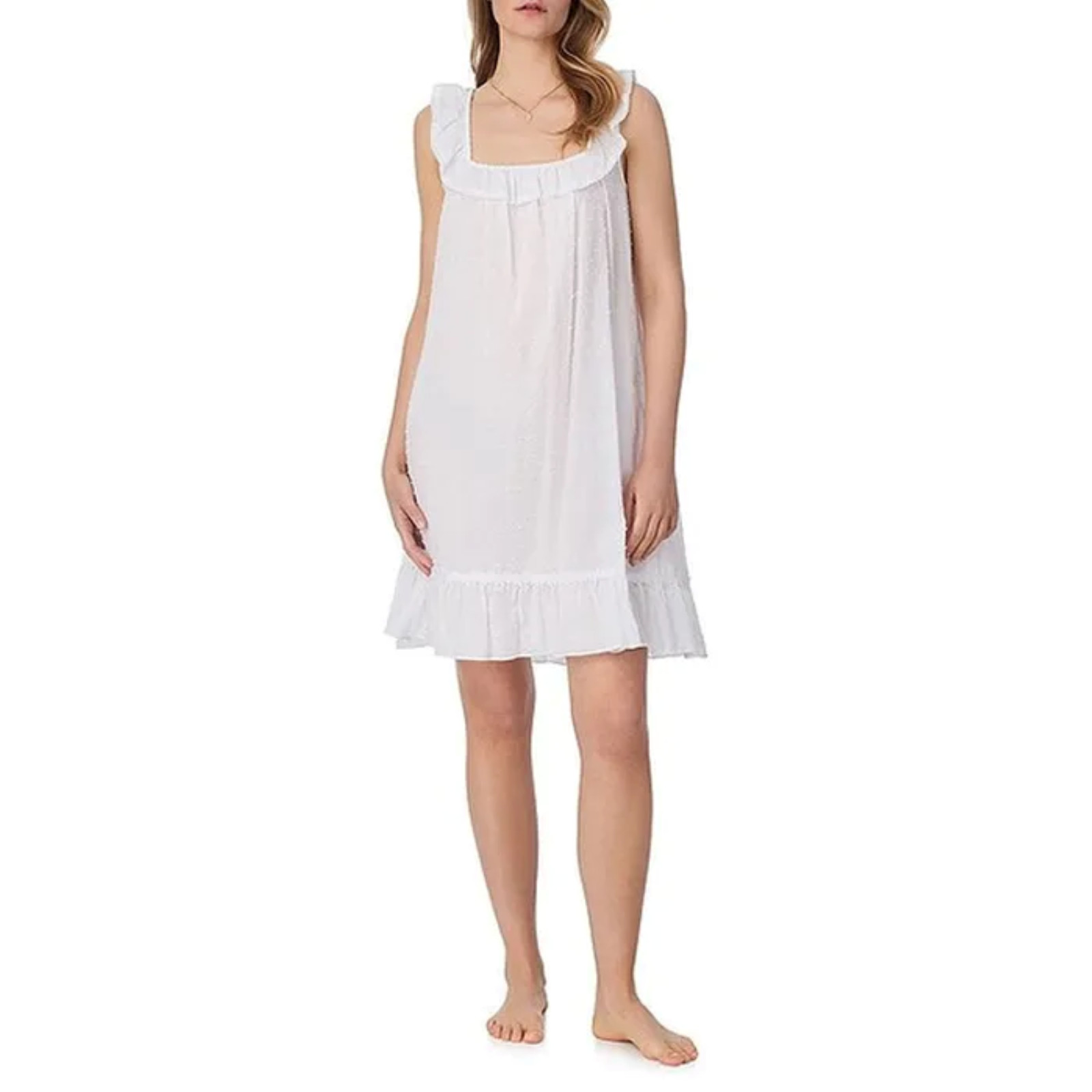 Nwt $72 Eileen West White SWISS DOT 100% Woven Cotton Lawn 36″ Short Nightgown S