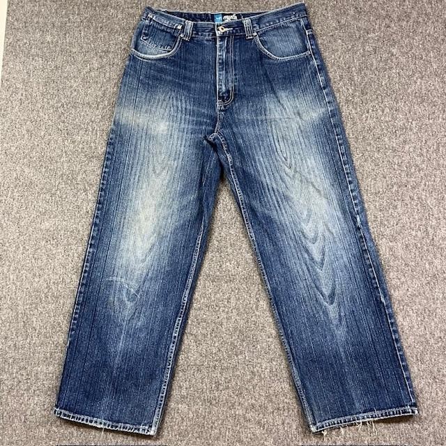 MUKAWEAR Jeans Mens 36×32 (Fits 34×31) Ramie Cotton Straight Leg Faded Whiskered