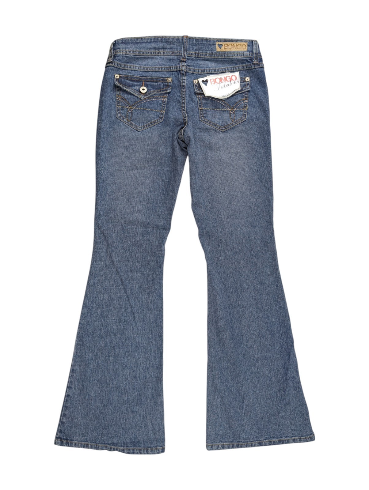 Y2K Vintage Bongo Low Rise Fabulous Flare Leg Denim Blue Jeans Size 5 28″ Waist