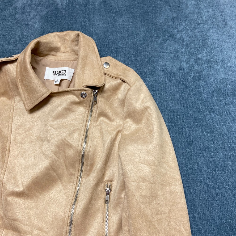 BB Dakota Steve Madden Motorcycle Jacket Womens Small Tan Stretch Faux Suede