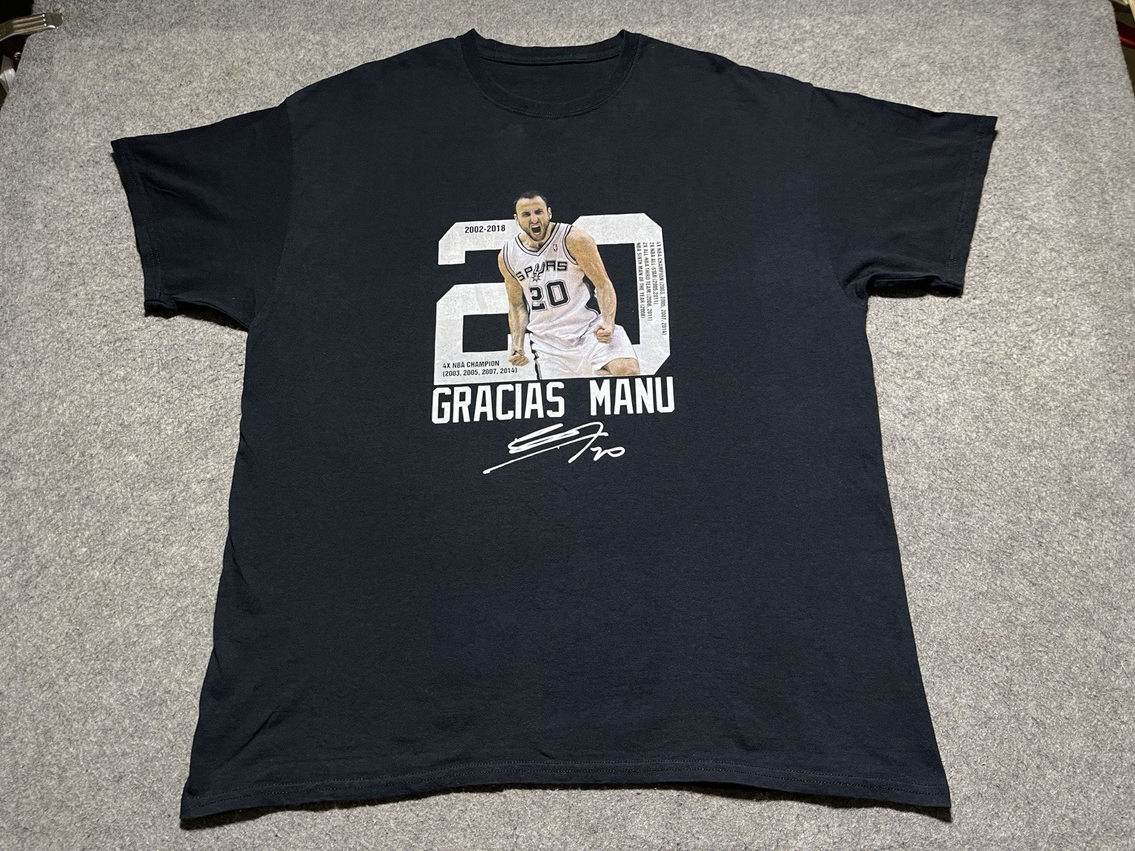 Gracias Manu Ginobili #20 San Antonio Spurs SATX Champ SG XL Gray Career Shirt