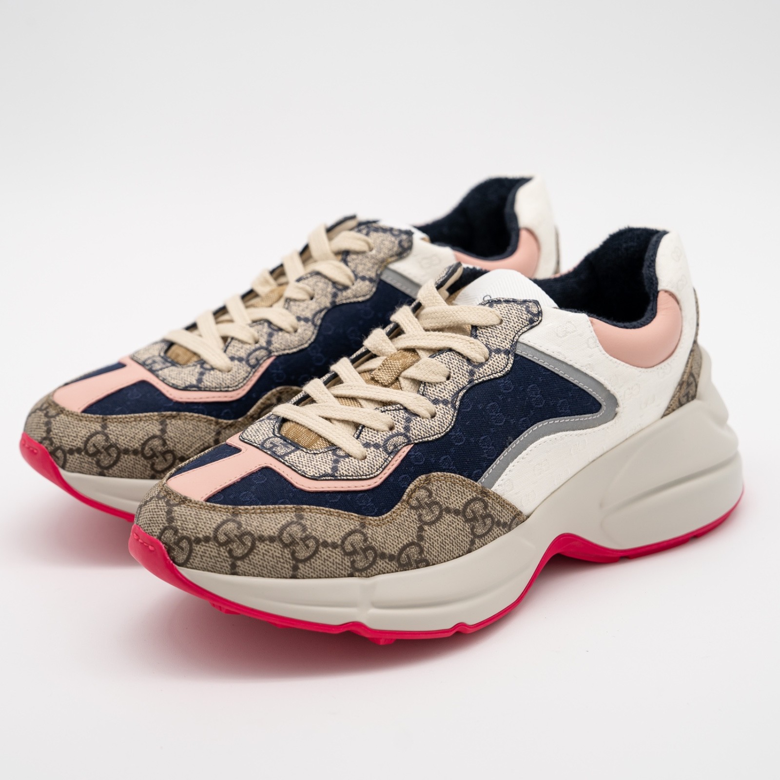 Size 36.5eu 6.5 US – Gucci GG Rhyton Beige White Pink Blue GG Canvas Leather