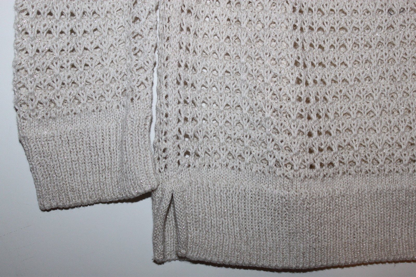 Gap NWT Women S M Ivory Open Weave Crochet Sweater w/ Metallic Threads