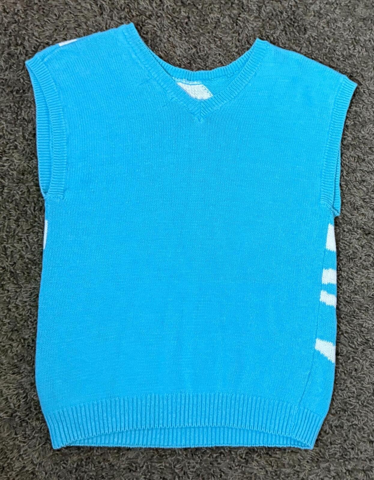 1980’s Turquoise and White Zebra Print Sleeveless Hand Knit Sweater Size M-L