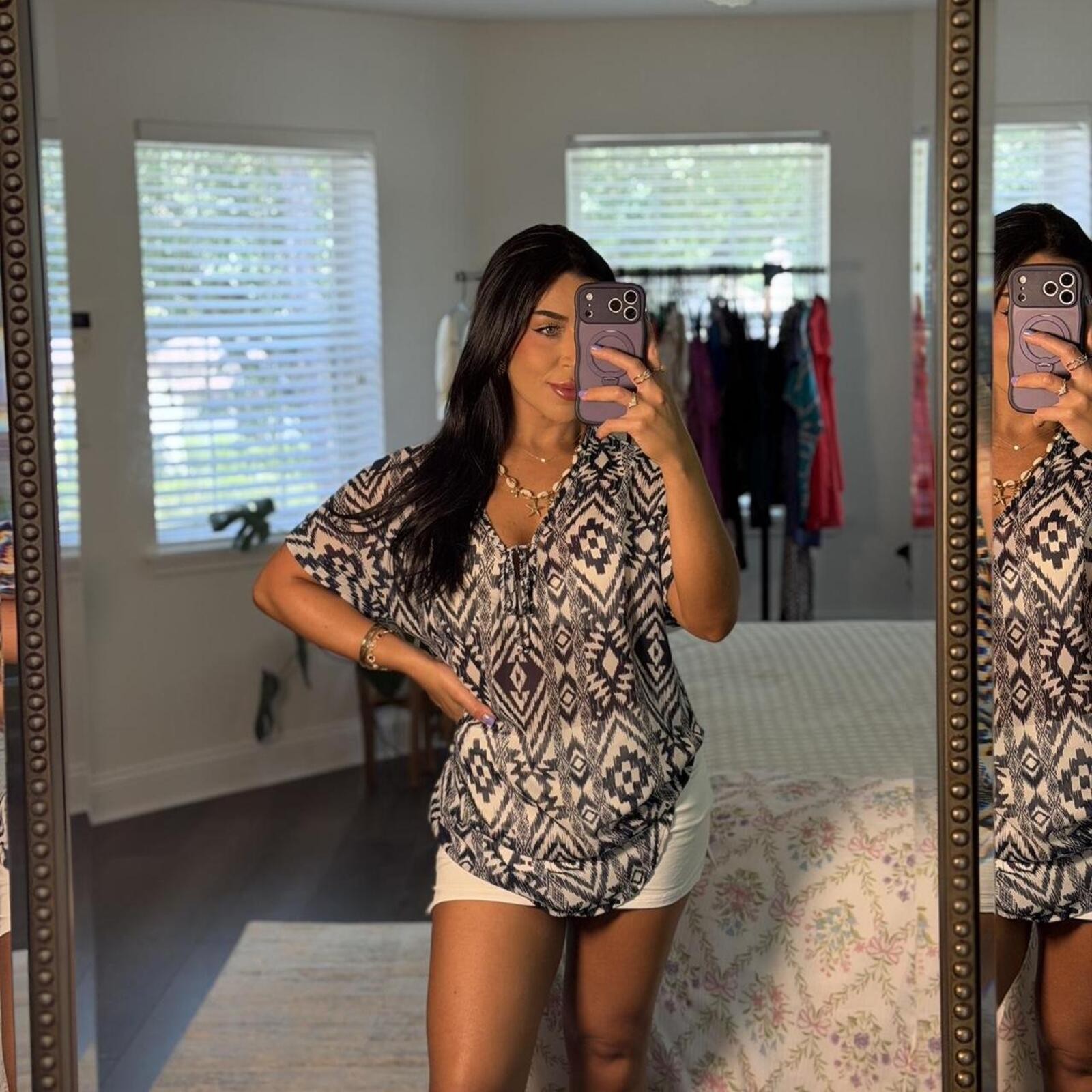Francesca’s Boho Tribal Print Tunic Dress | Aztec Beach Cover Up