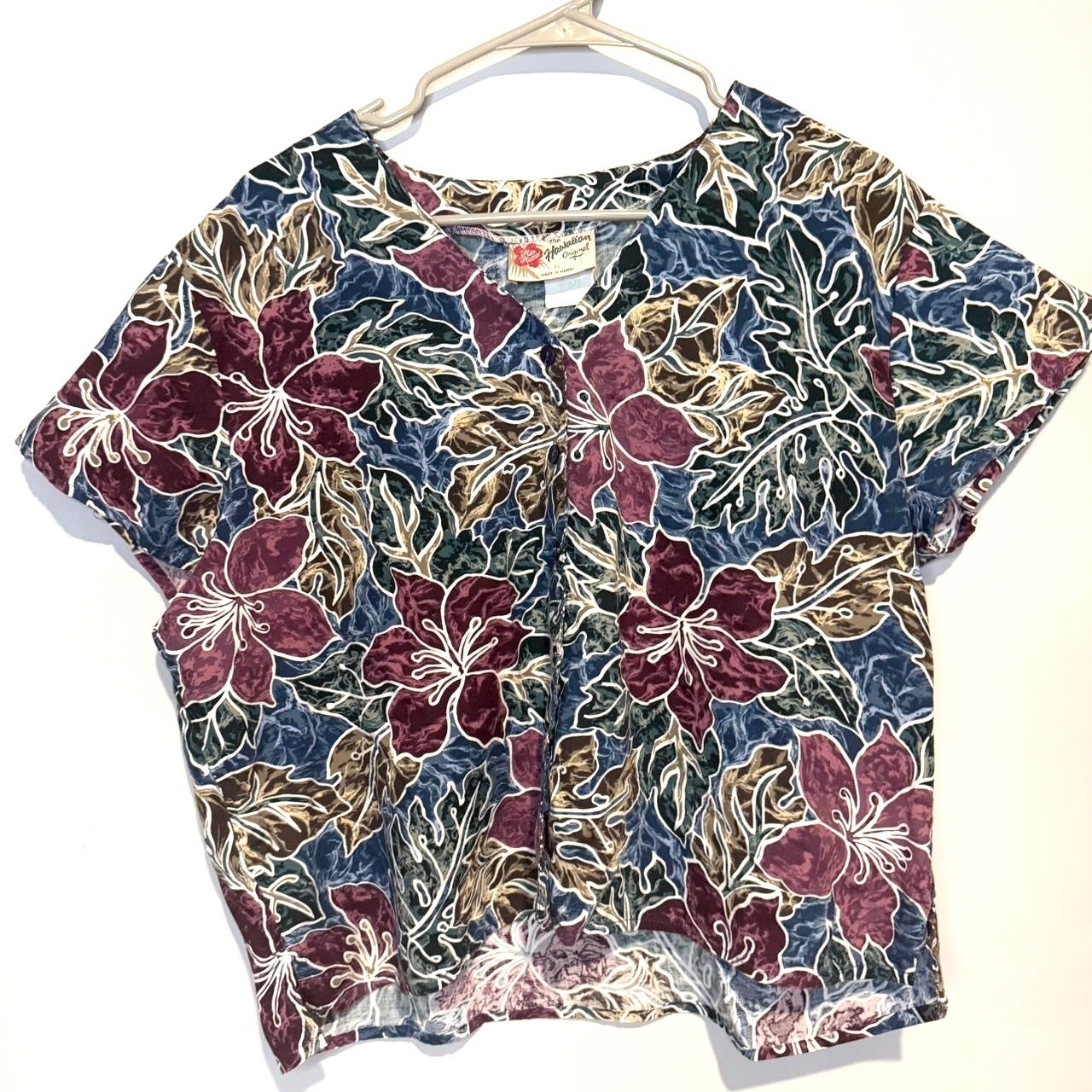 Hilo Hattie Vintage Hawaiian Floral 2 Piece Set Top and Shorts Purple Teal XL