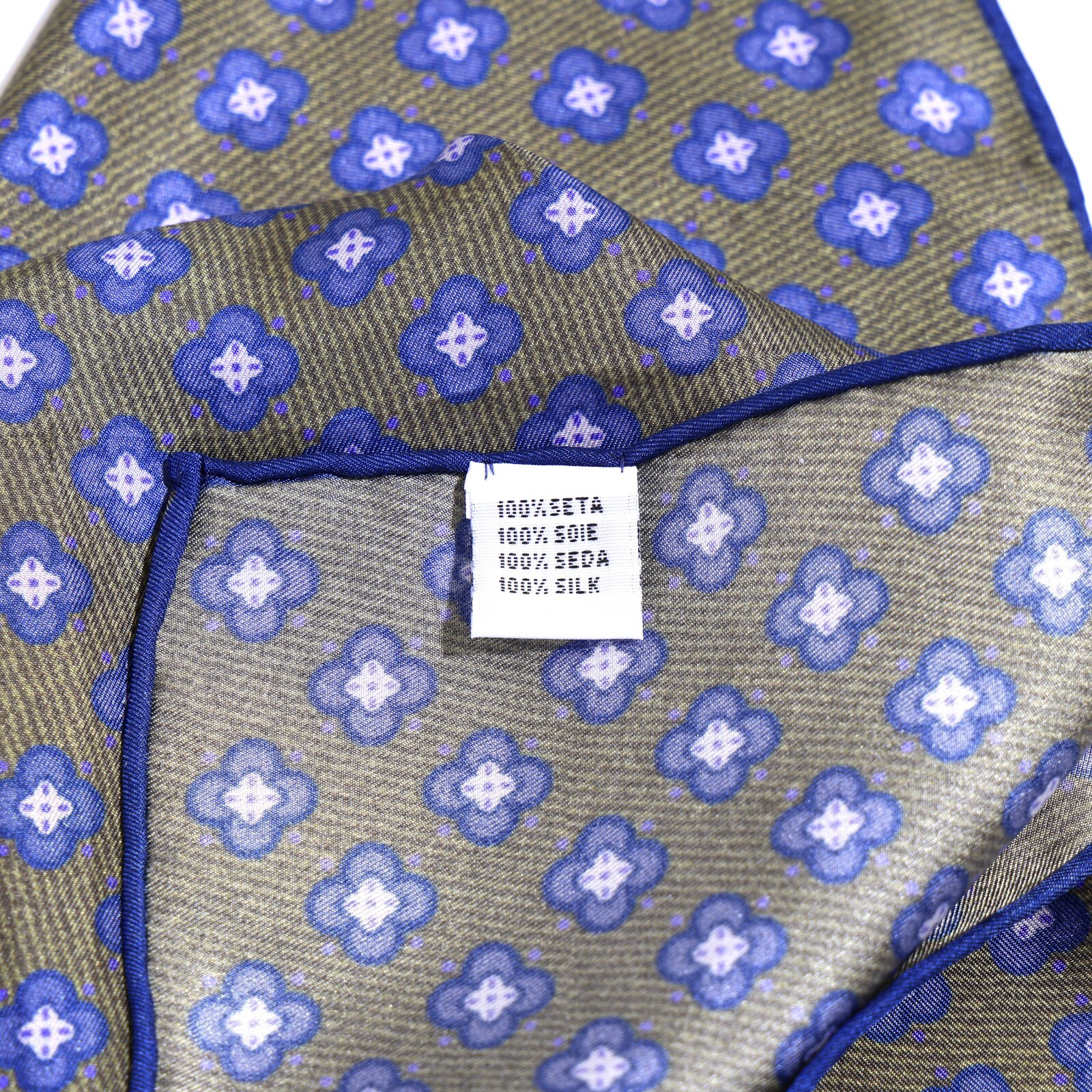 Men’s Pure Silk Twill Handkerchief Army Green Floral Pocket Square 30cm 11.8in
