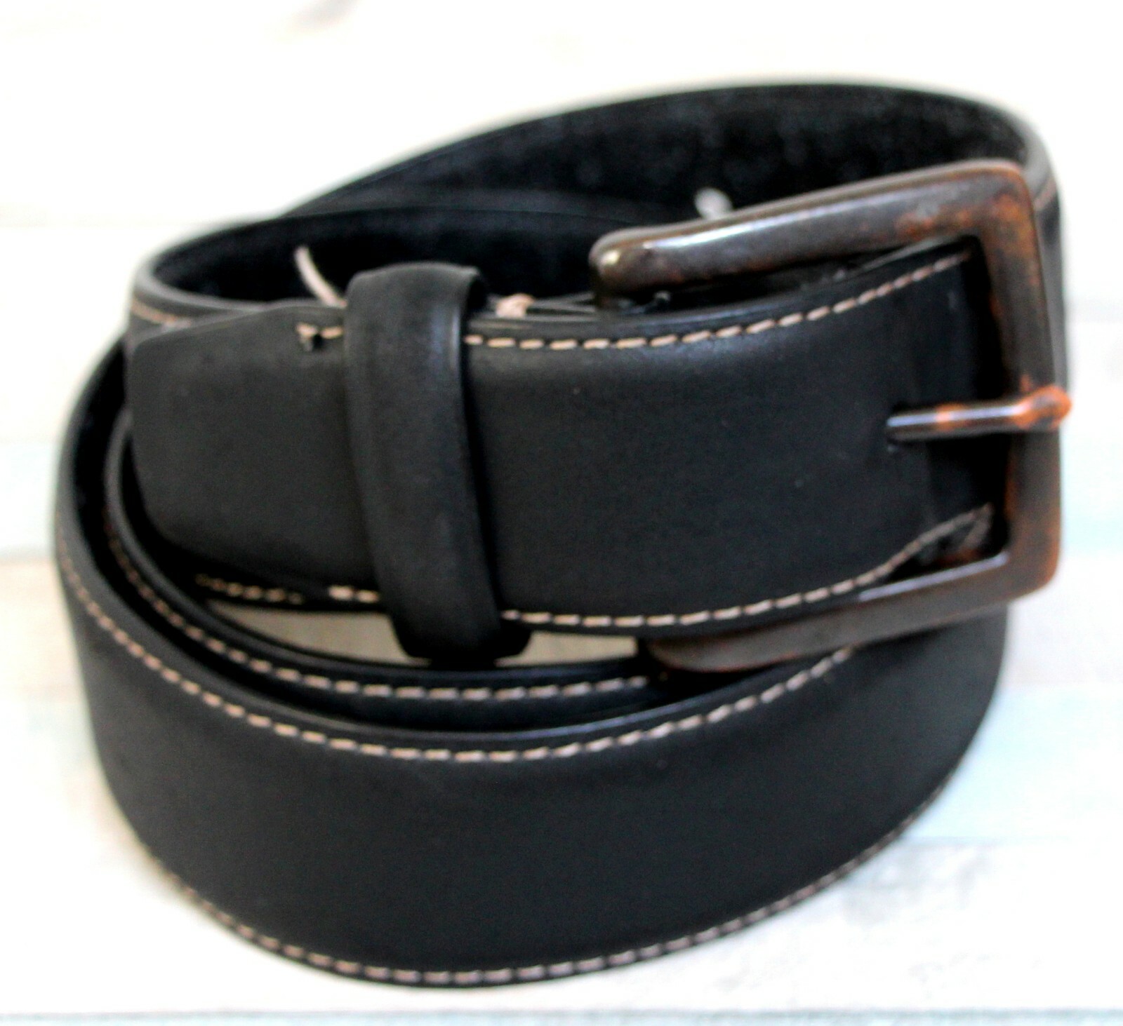 Columbia BLACK GENUINE LEATHER+PVC 1 3/8″Wd CASUAL DRESS MEN’S BELT Sz 36 (F47
