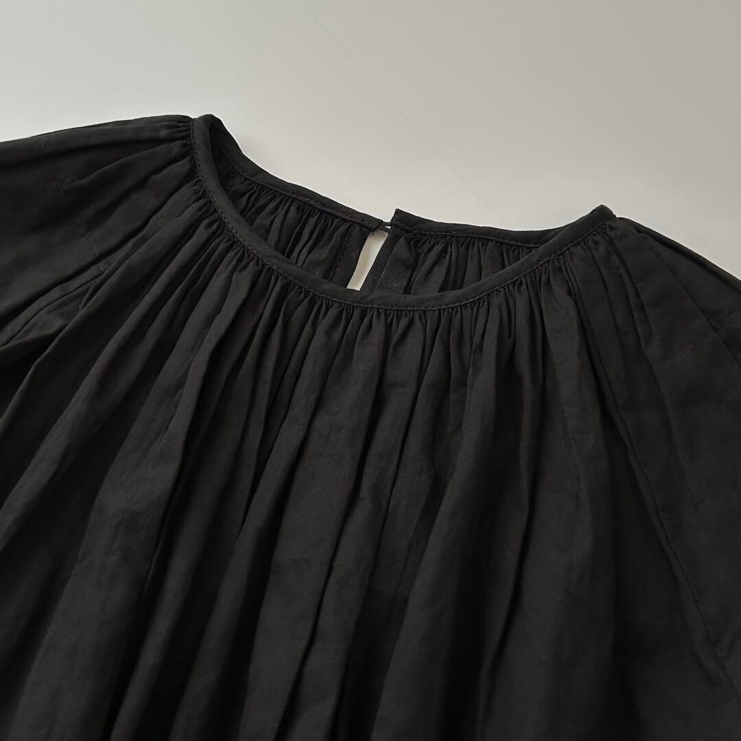 tricot Comme des Garcons Black Sheer Puff Sleeve Gathered Blouse Dress Auth