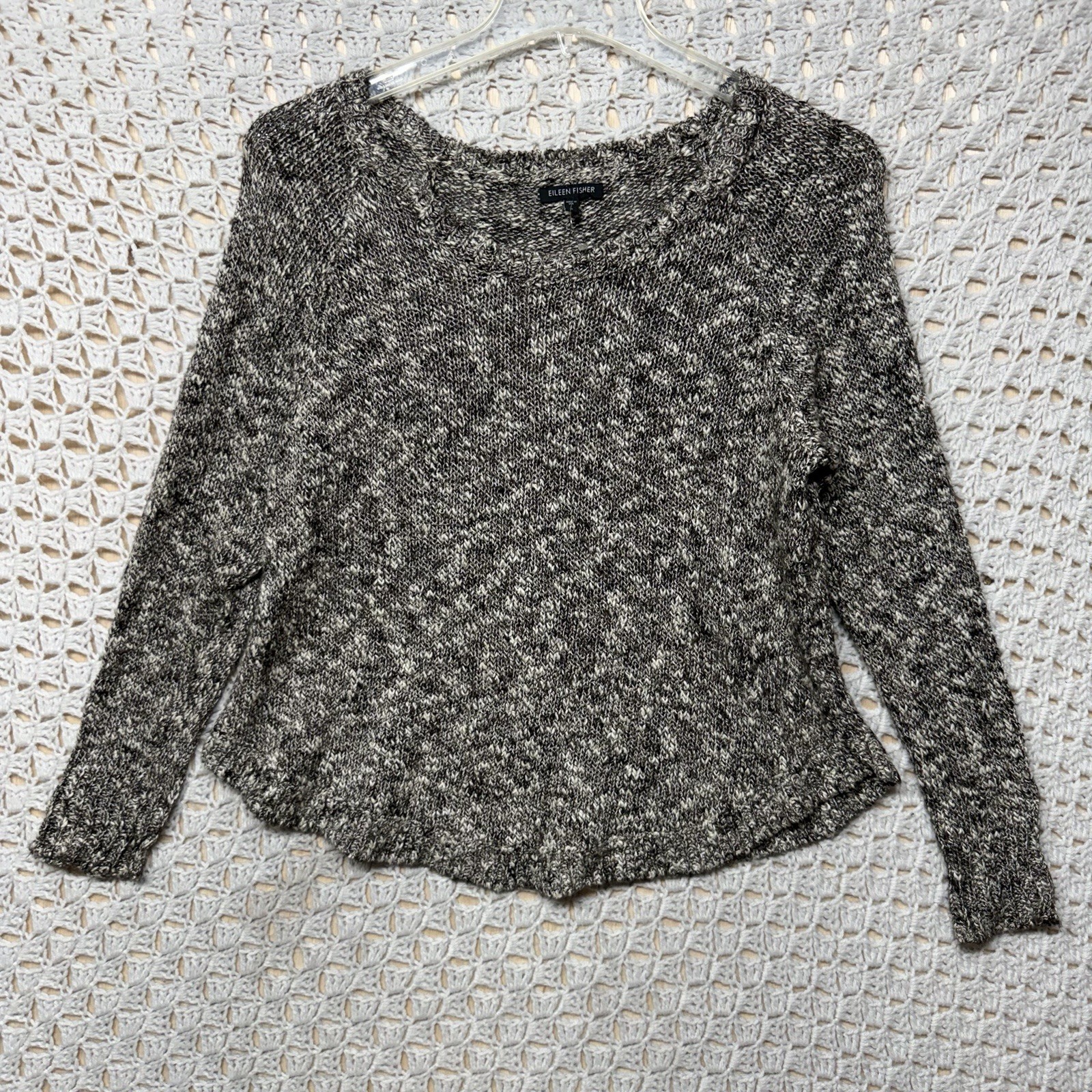 Eileen Fisher Sweater Women Sz S Brown Crew Neck Marled Speckled Linen Blend
