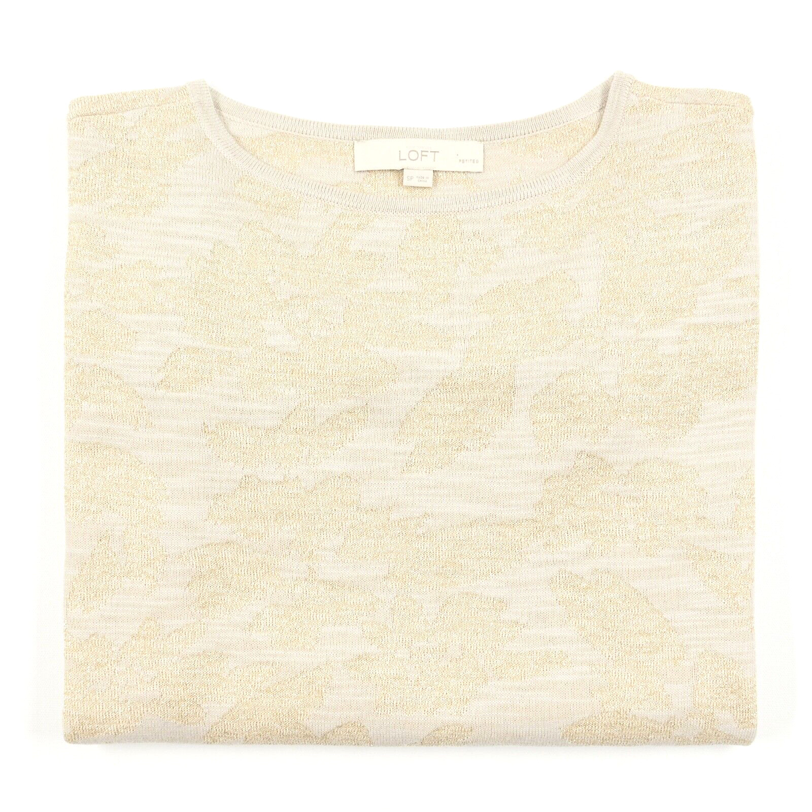 LOFT Petites SP Sweater Feminine Shimmery Gold Rayon Wool Poly Side Vents Ribbed