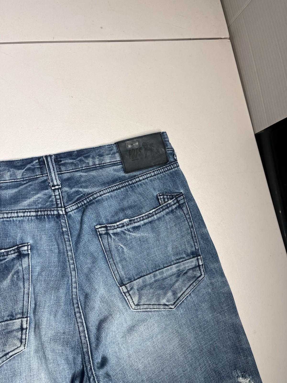PRPS Jeans Mens 36 Blue Demon Denim Button Fly Straight Distressed VTG Y2K 34×33