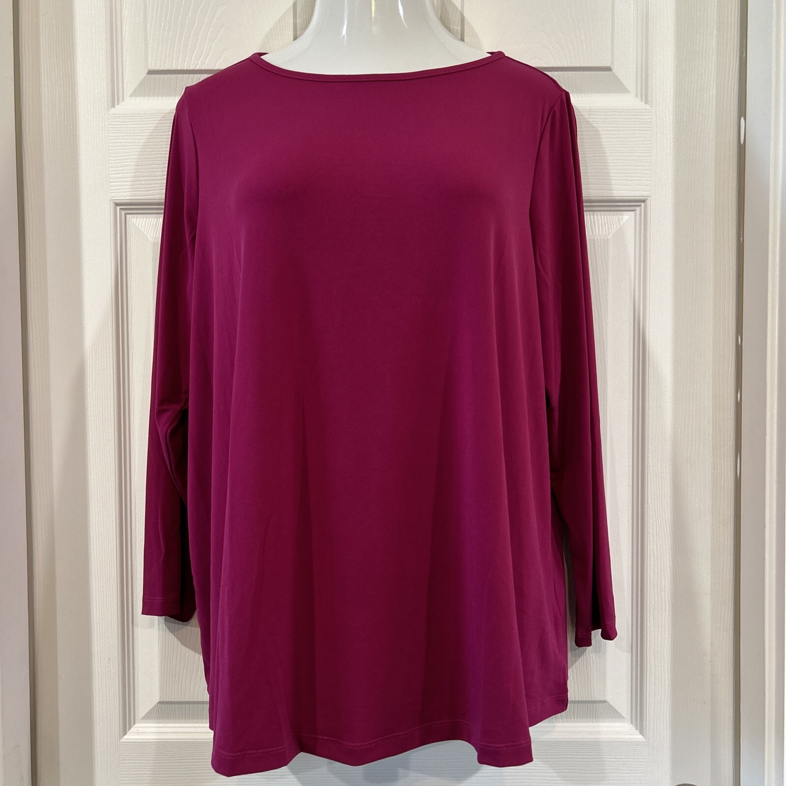 Susan Graver 1XL Petite Modern Essential Liquid Knit Tunic Blouse Raspberry Pink