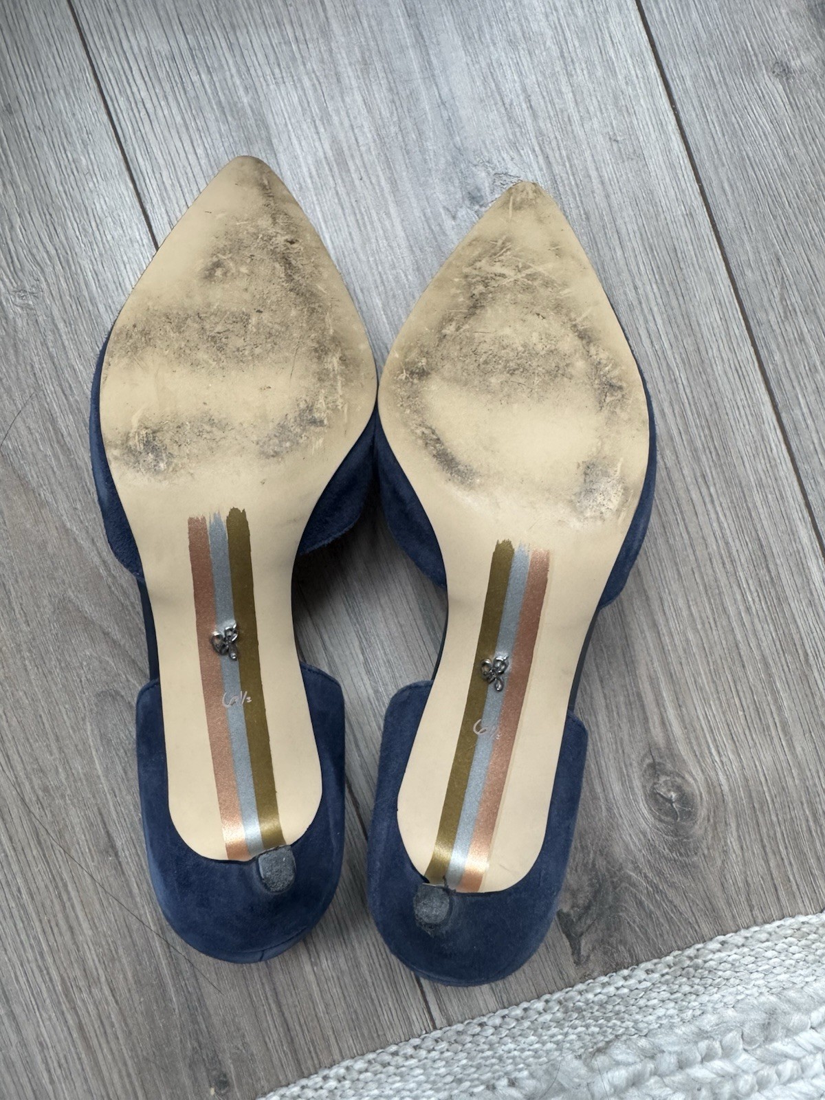 Sam Edelman Navy Blue Suede Pointed Toe D’Orsay Pump Heels Slip On Cut-Out 6.5